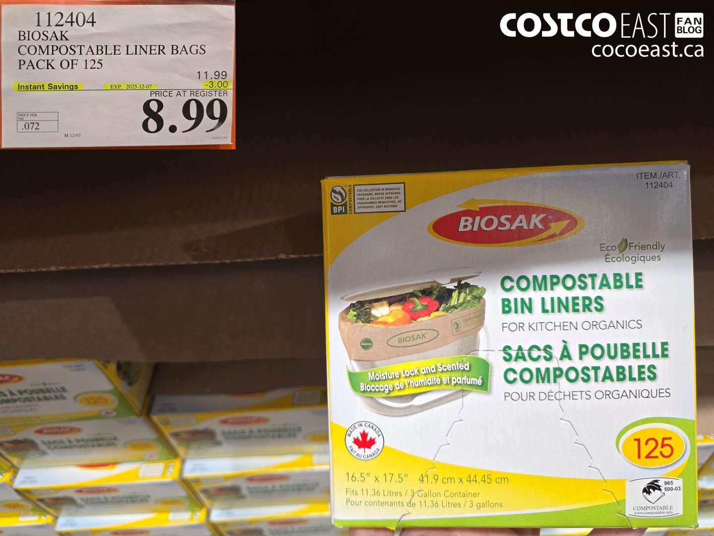 112404 BIOSAK COMPOSTABLE LINER BAGS PACK OF 125 ($3.00 INSTANT SAVINGS EXPIRES ON 2025-12-07) $8.99