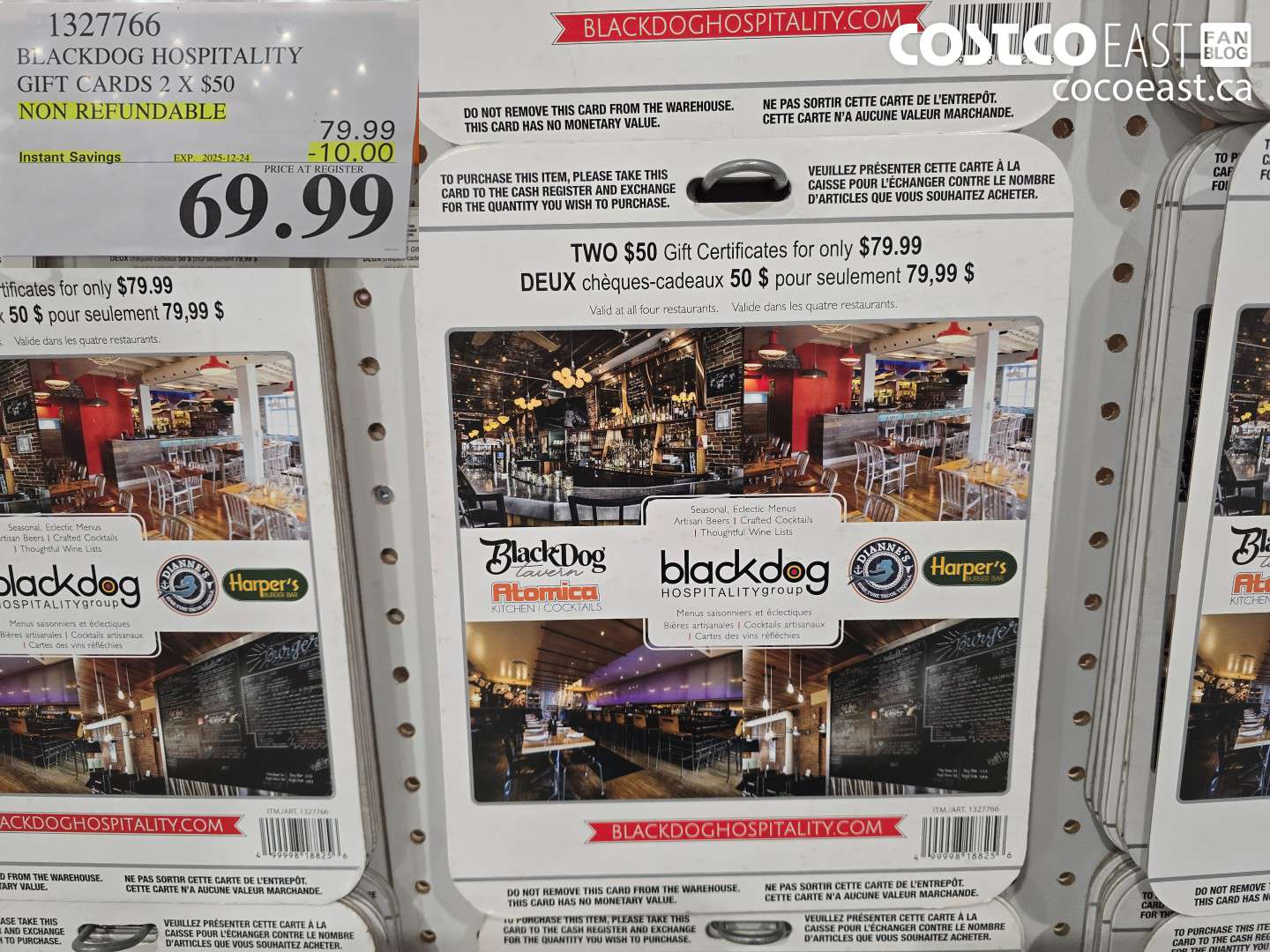 1327766 BLACKDOG HOSPITALITY GIFT CARDS 2 X $50 NON-REFUNDABLE ($10.00 INSTANT SAVINGS EXPIRES ON 2025-12-24) $69.99