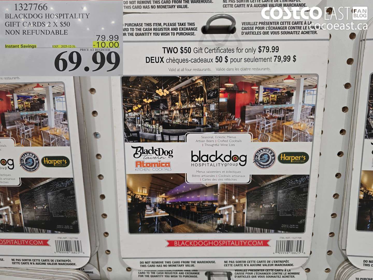 1327766 BLACKDOG HOSPITALITY GIFT CARDS 2 X $50 NON-REFUNDABLE ($10.00 INSTANT SAVINGS EXPIRES ON 2025-12-31) $69.99