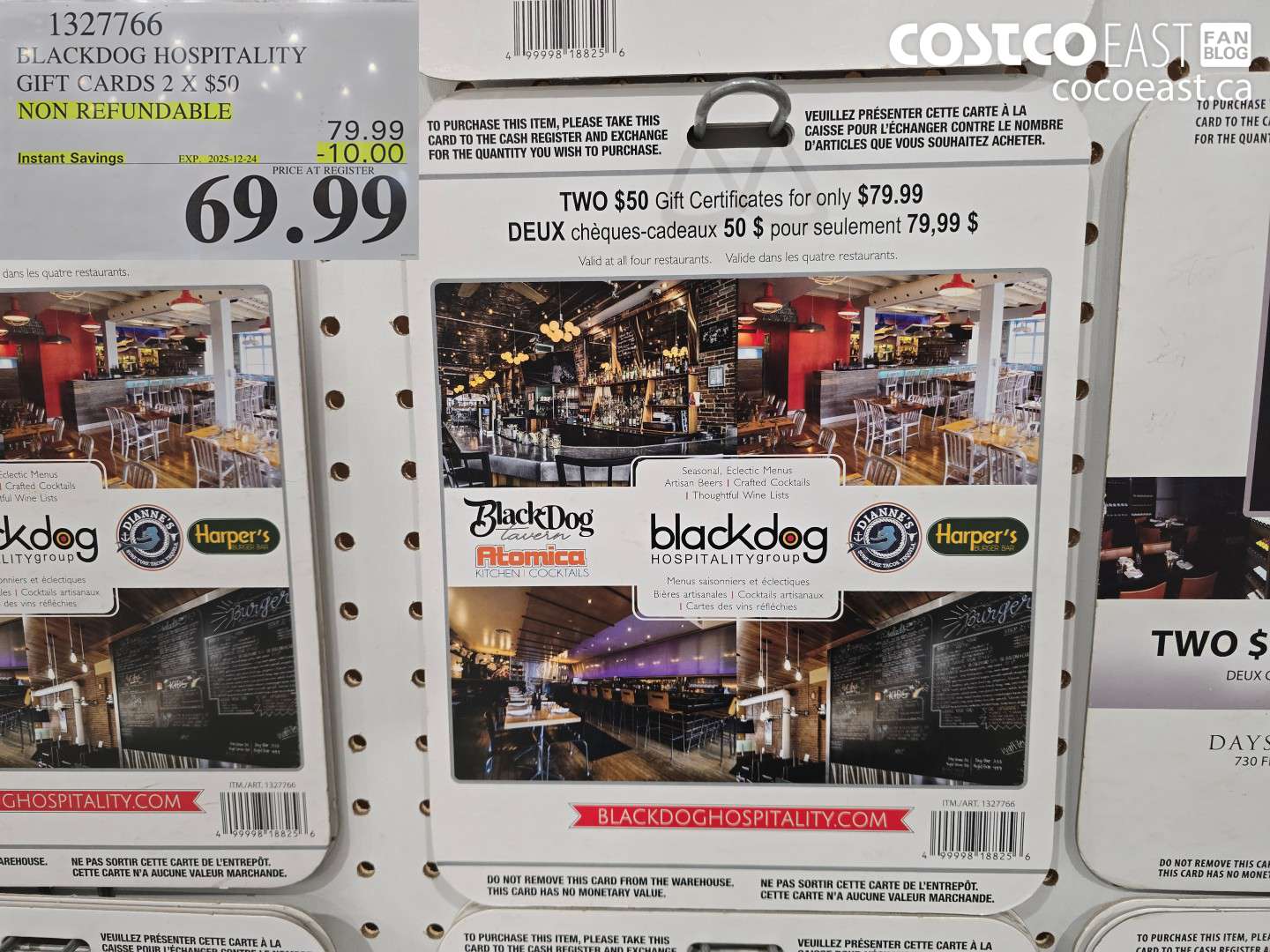 1327766 BLACKDOG HOSPITALITY GIFT CERTIFICATES 2 X $50 NON-REFUNDABLE ($10.00 INSTANT SAVINGS EXPIRES ON 2025-12-24) $69.99