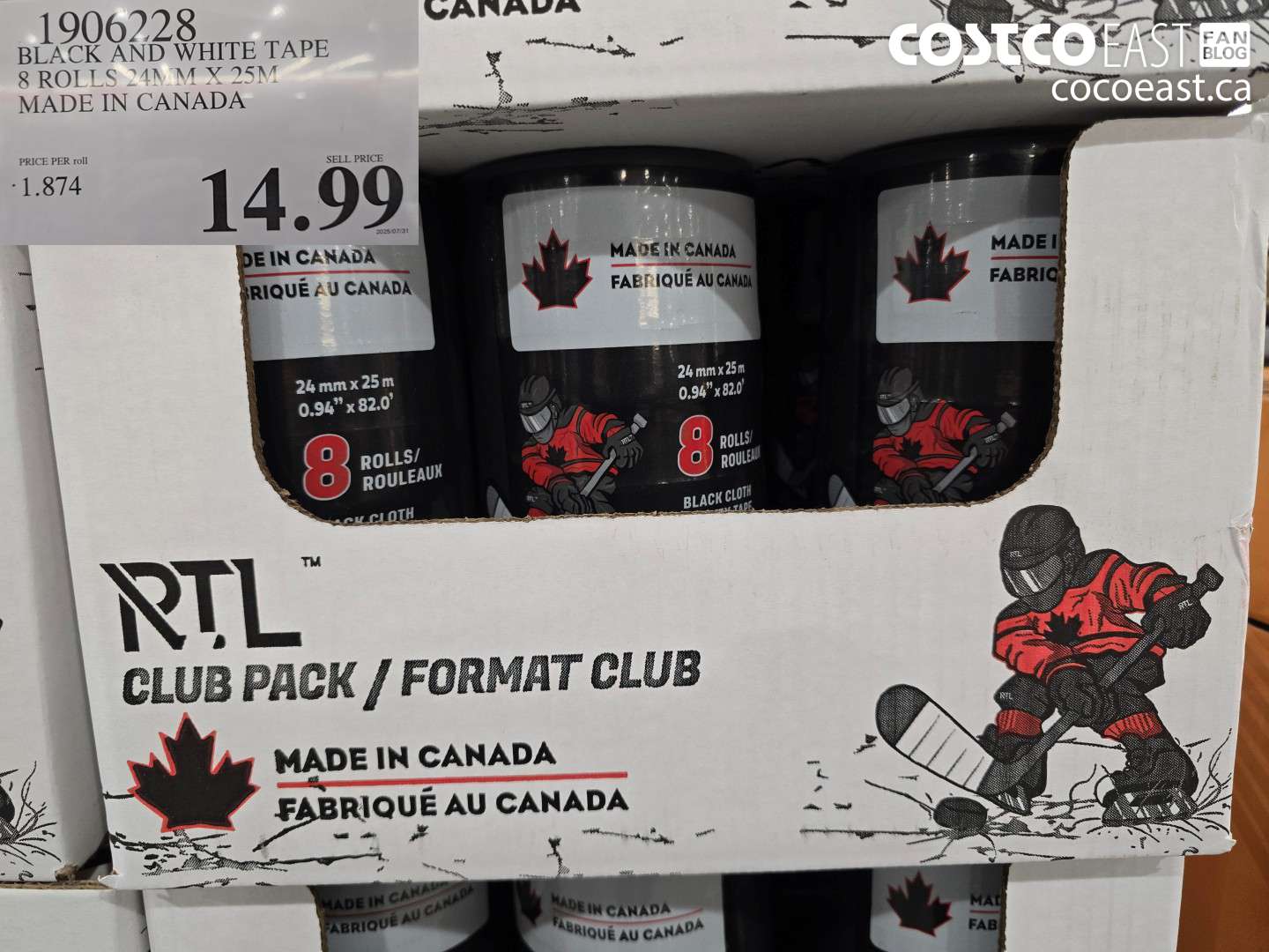 1906228 BLACK AND WHITE TAPE 8 ROLLS 24MM X 25M MADE IN CANADA $14.99