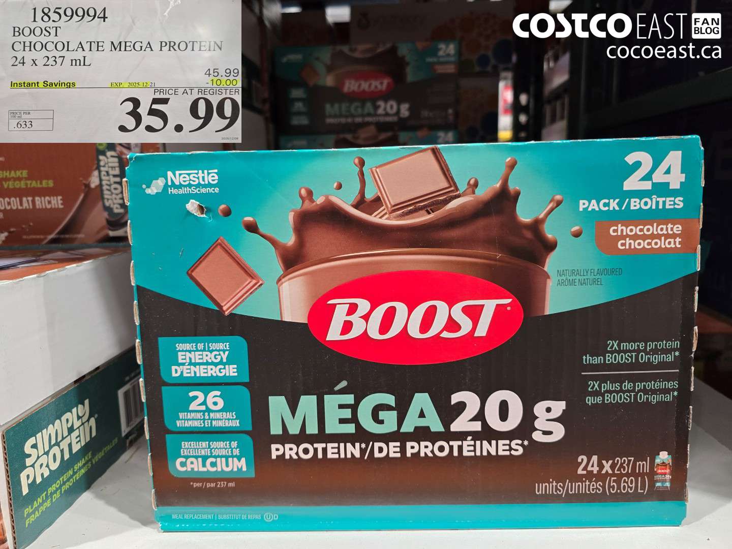 1859994 BOOST MEGA PROTEIN CHOCOLATE SHAKE 24 x 237mL ($10.00 INSTANT SAVINGS EXPIRES ON 2025-12-21) $35.99
