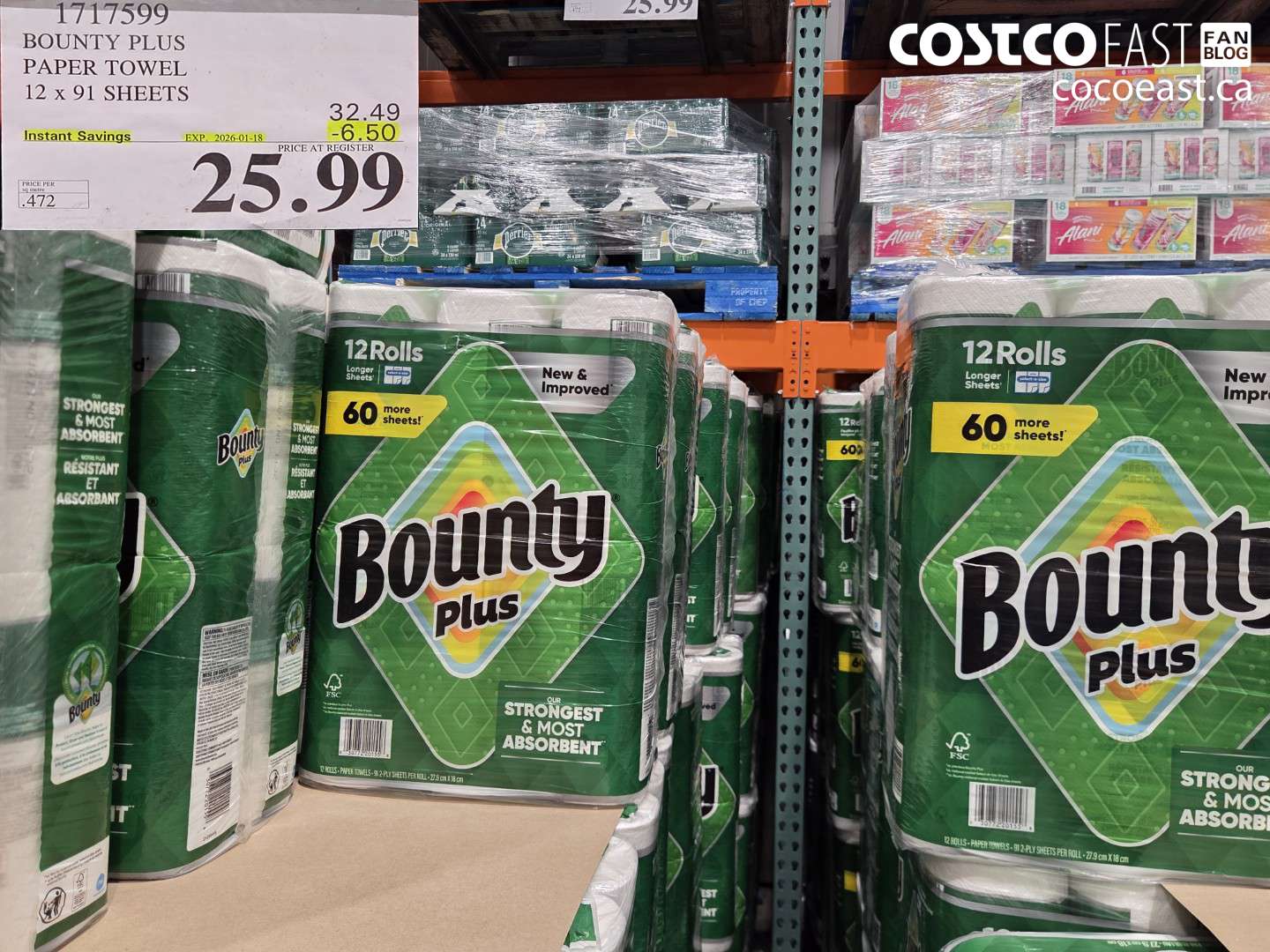 1717599 BOUNTY PLUS PAPER TOWEL 12 x 91 SHEETS ($6.50 INSTANT SAVINGS EXPIRES ON 2026-01-18) $25.99
