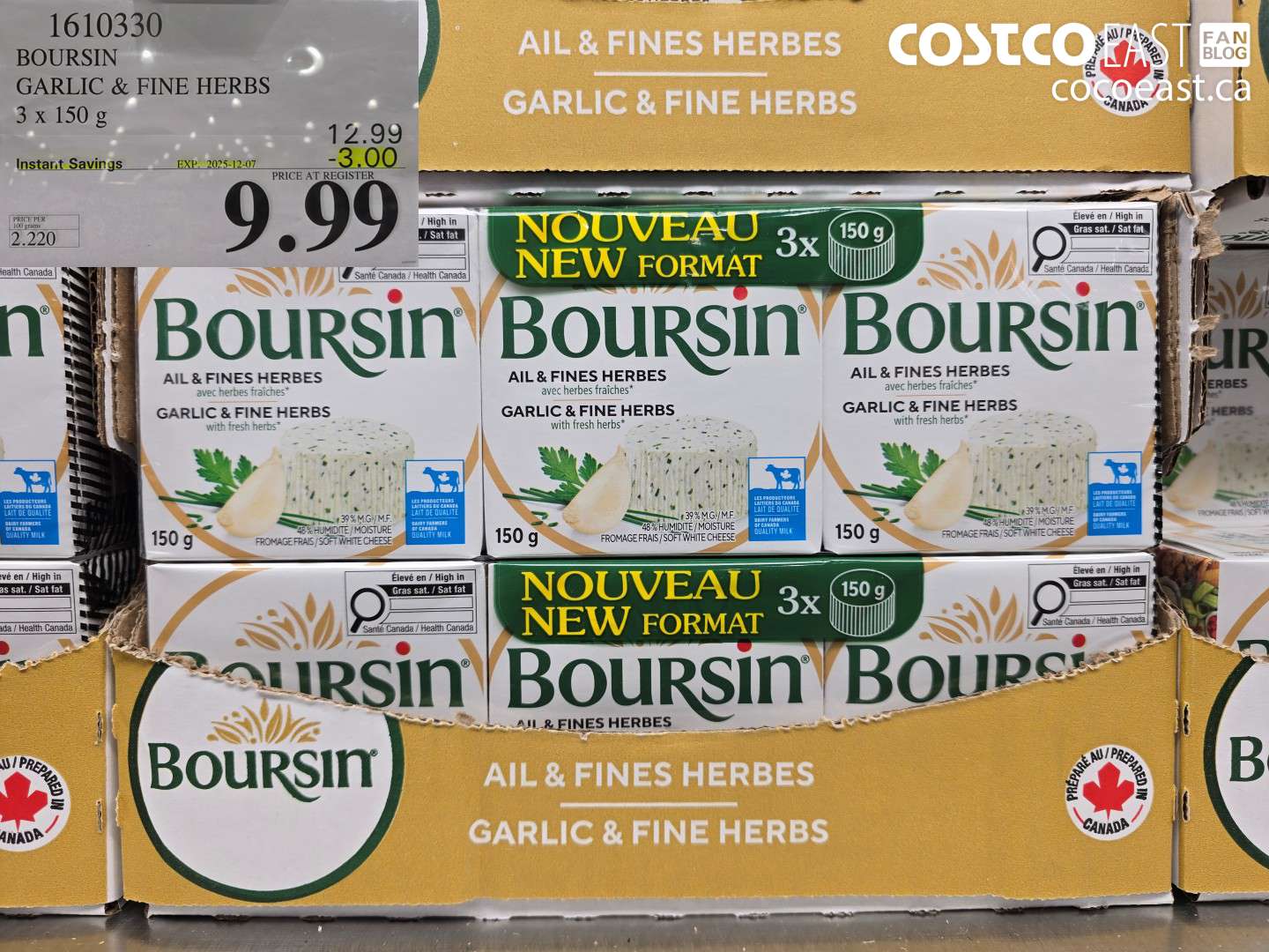 1610330 BOURSIN GARLIC & FINE HERBS 3 x 150g ($3.00 INSTANT SAVINGS EXPIRES ON 2025-12-07) $9.99