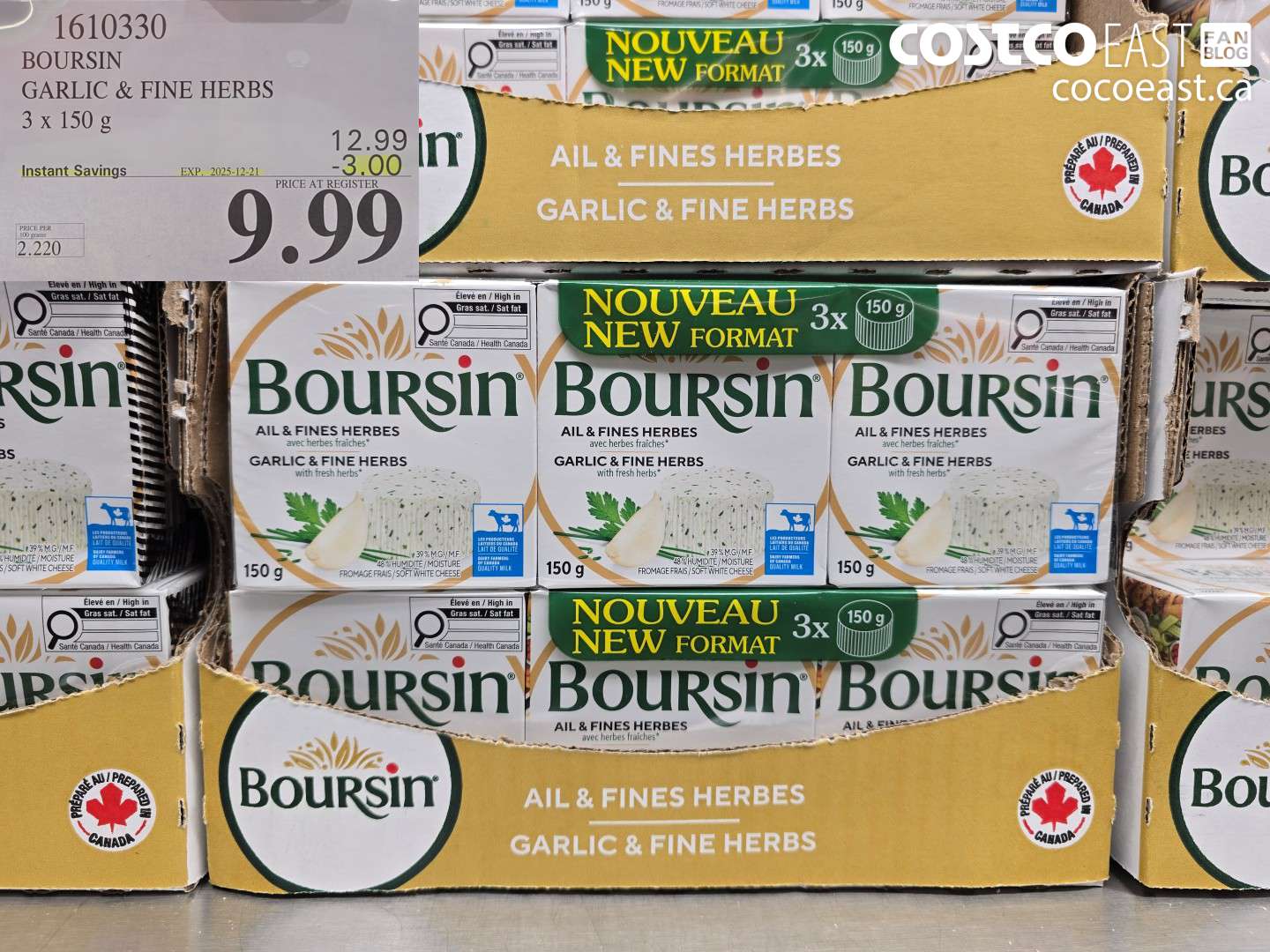 1610330 BOURSIN GARLIC & FINE HERBS 3 x 150g ($3.00 INSTANT SAVINGS EXPIRES ON 2025-12-21) $9.99