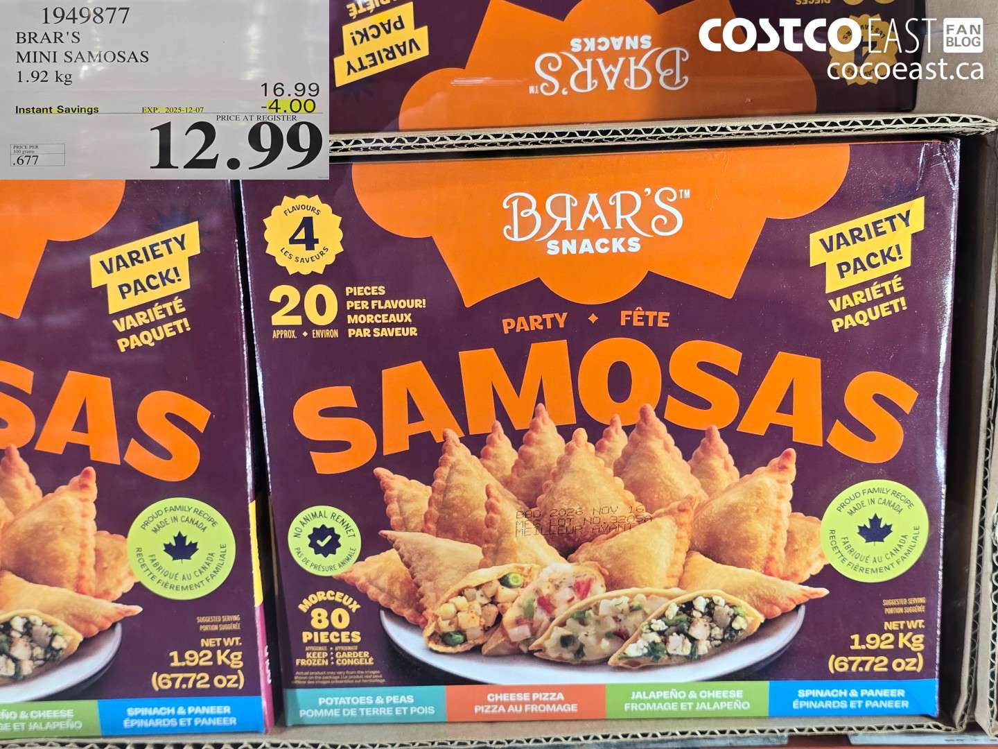 1949877 BRAR'S MINI SAMOSAS 1.92 KG ($4.00 INSTANT SAVINGS EXPIRES ON 2025-12-07) $12.99