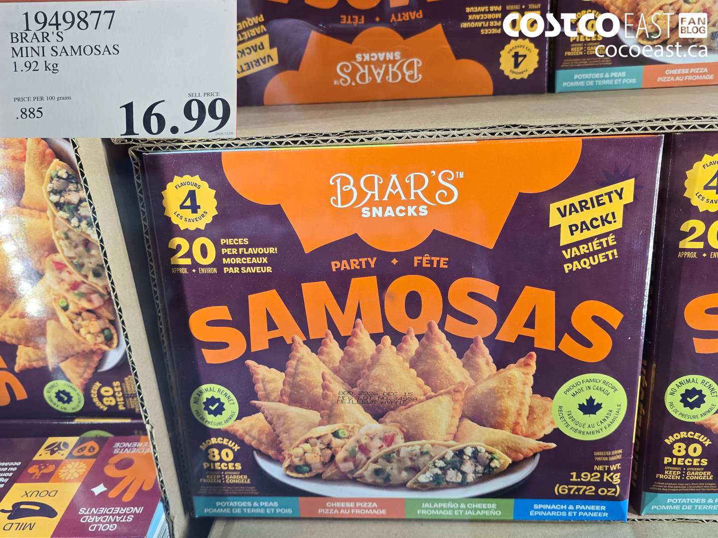 1949877 BRAR'S MINI SAMOSAS 1.92 KG $16.99