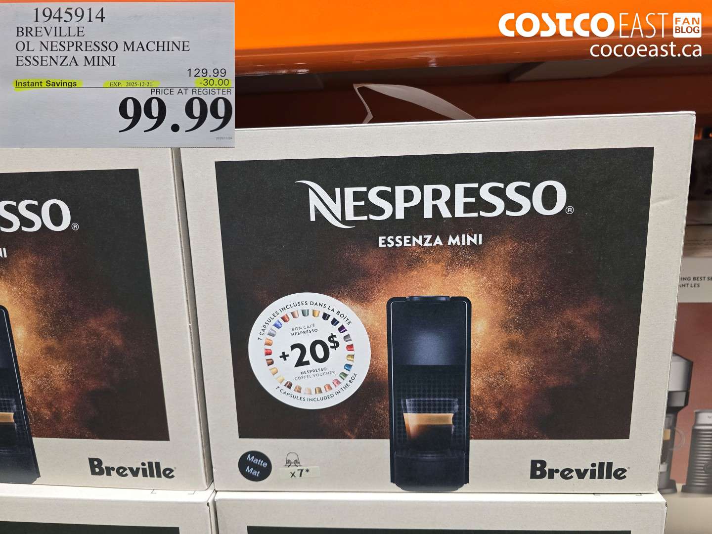 1945914 BREVILLE OL NESPRESSO MACHINE ESSENZA MINI ($30.00 INSTANT SAVINGS EXPIRES ON 2025-12-21) $99.99