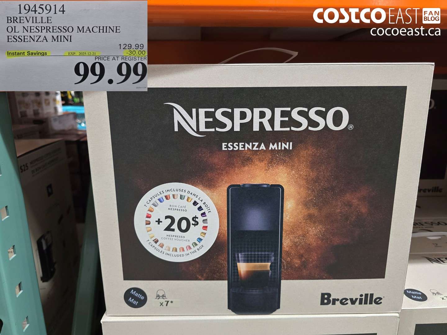 1945914 BREVILLE OL NESPRESSO MACHINE ESSENZA MINI ($30.00 INSTANT SAVINGS EXPIRES ON 2025-12-21) $99.99