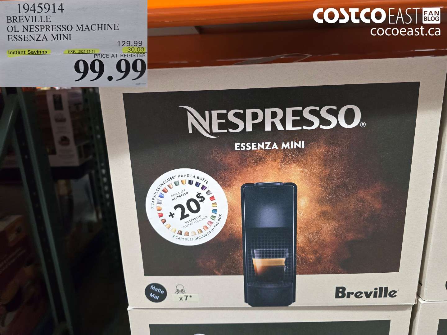 1945914 BREVILLE OL NESPRESSO MACHINE ESSENZA MINI ($30.00 INSTANT SAVINGS EXPIRES ON 2025-12-21) $99.99