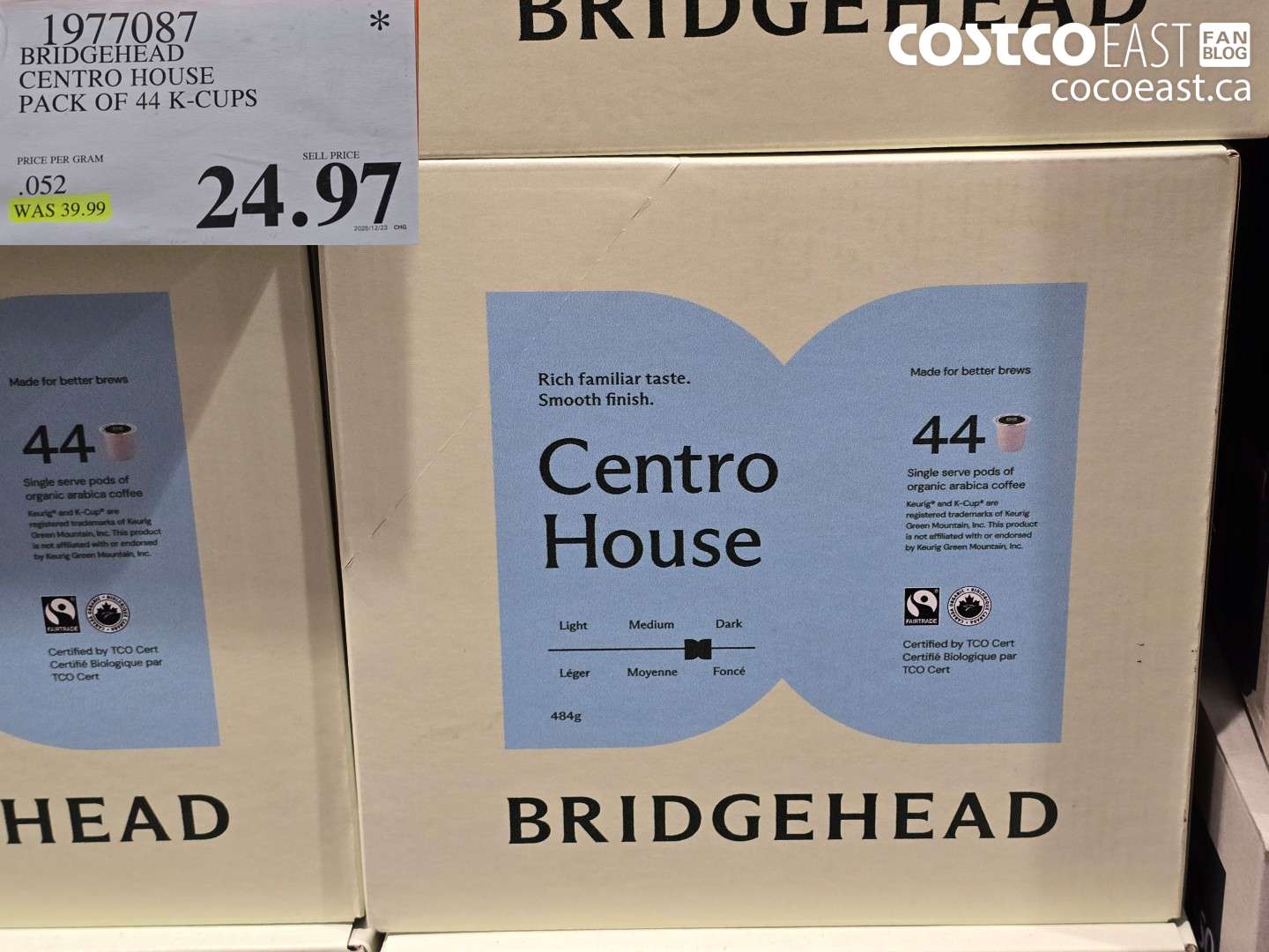 1977087 BRIDGEHEAD CENTRO HOUSE PACK OF 44 K-CUPS $24.97