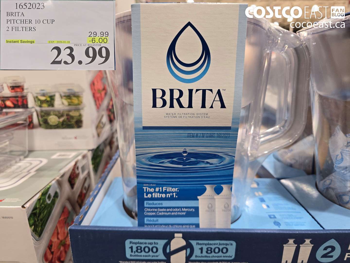 1652023 BRITA PITCHER 10 CUP 2 FILTERS ($6.00 INSTANT SAVINGS EXPIRES ON 2025-01-18) $23.99