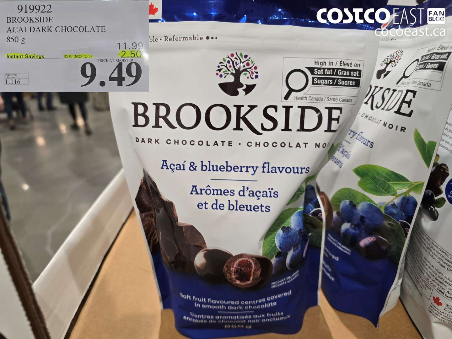 919922 BROOKSIDE ACAI AND BLUEBERRY 850 G ($2.50 INSTANT SAVINGS EXPIRES ON 2025-12-14) $9.49
