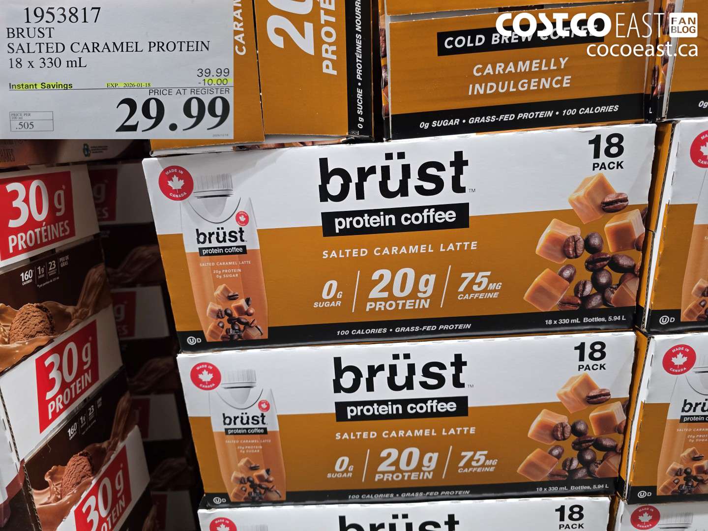 1953817 BRUST SALTED CARAMEL PROTEIN 18 x 330 mL ($10.00 INSTANT SAVINGS EXPIRES ON 2025-01-18) $29.99