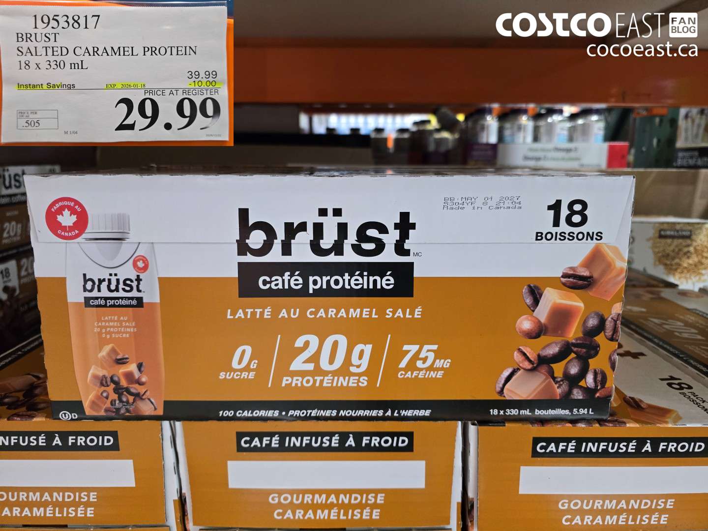 1953817 BRUST SALTED CARAMEL PROTEIN 18 x 330 mL ($10.00 INSTANT SAVINGS EXPIRES ON 2026-01-18) $29.99