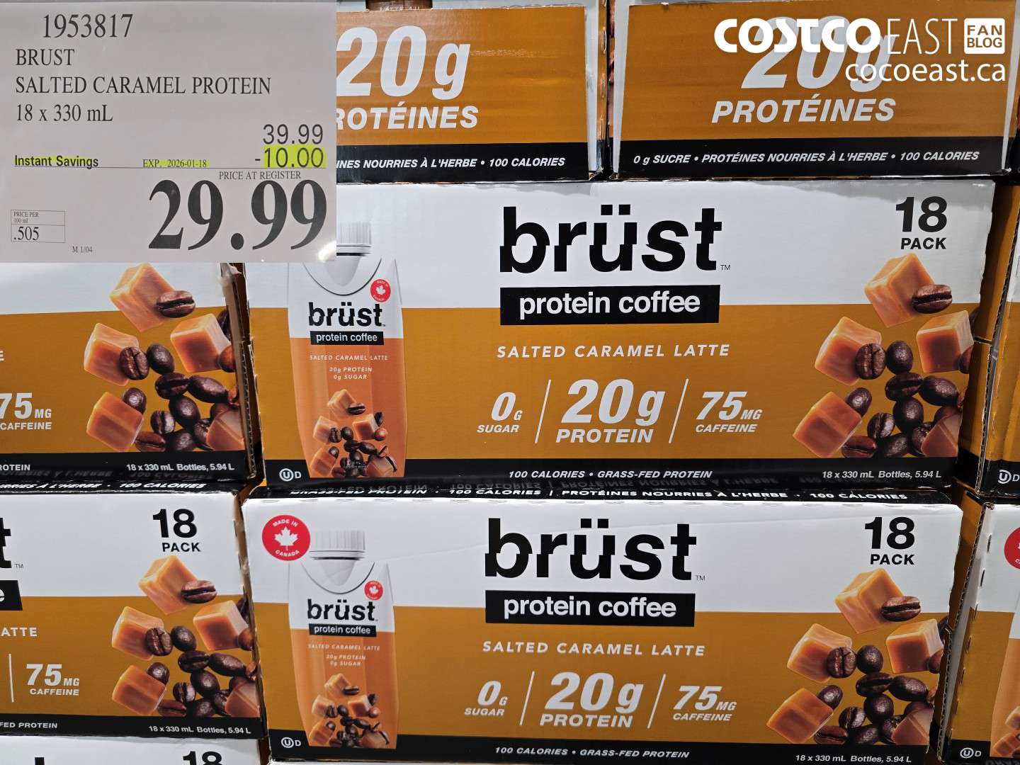 1953817 BRUST SALTED CARAMEL PROTEIN 18 x 330 mL ($10.00 INSTANT SAVINGS EXPIRES ON 2026-01-18) $29.99