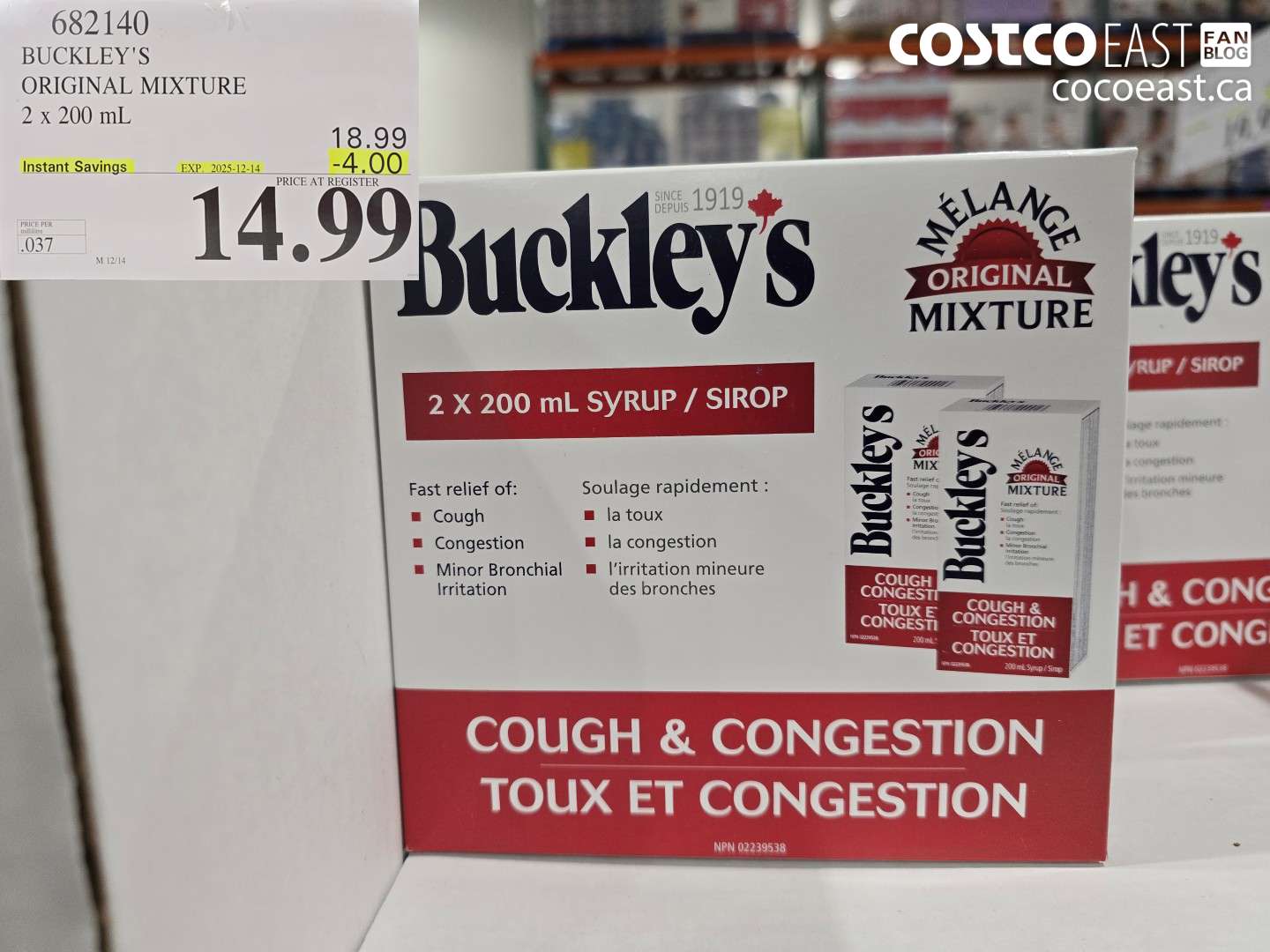 682140 BUCKLEY'S ORIGINAL ORIGINAL MIXTURE 2 X 200 ml ($4.00 INSTANT SAVINGS EXPIRES ON 2025-12-14) $14.99