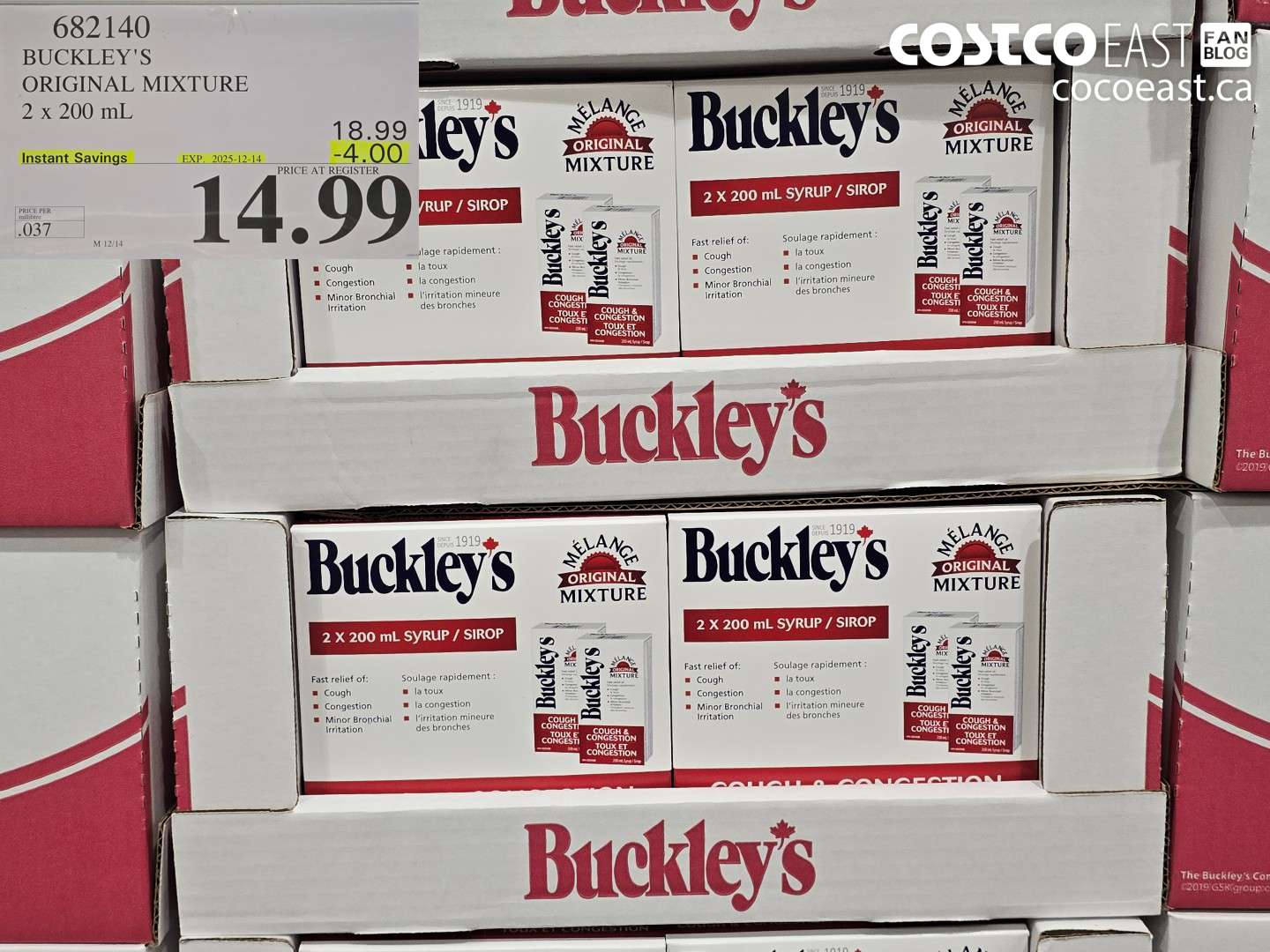 682140 BUCKLEY'S ORIGINAL ORIGINAL MIXTURE 2 X 200 ml ($4.00 INSTANT SAVINGS EXPIRES ON 2025-12-14) $14.99