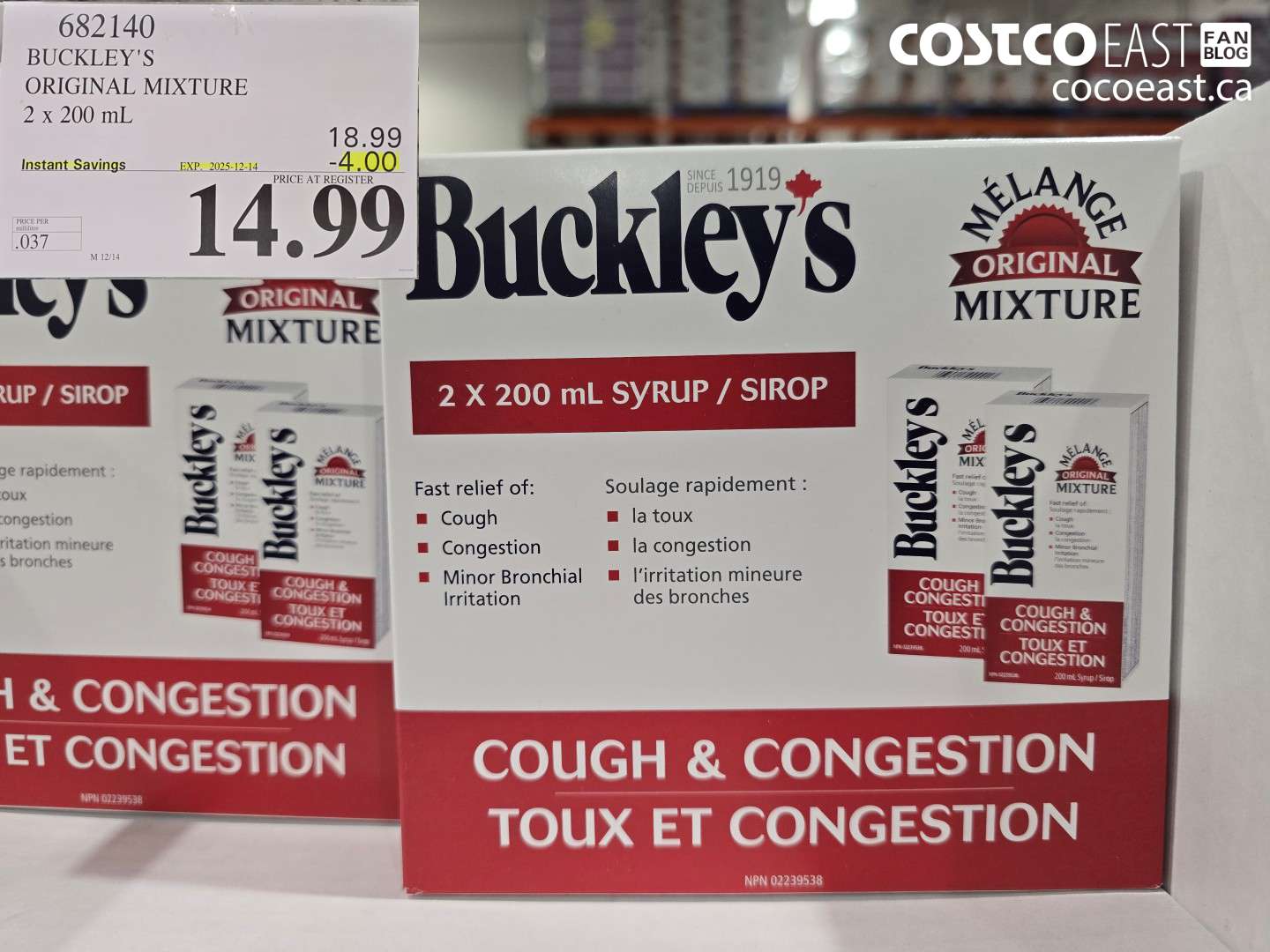 682140 BUCKLEY'S ORIGINAL ORIGINAL MIXTURE 2 X 200 ml ($4.00 INSTANT SAVINGS EXPIRES ON 2025-12-14) $14.99