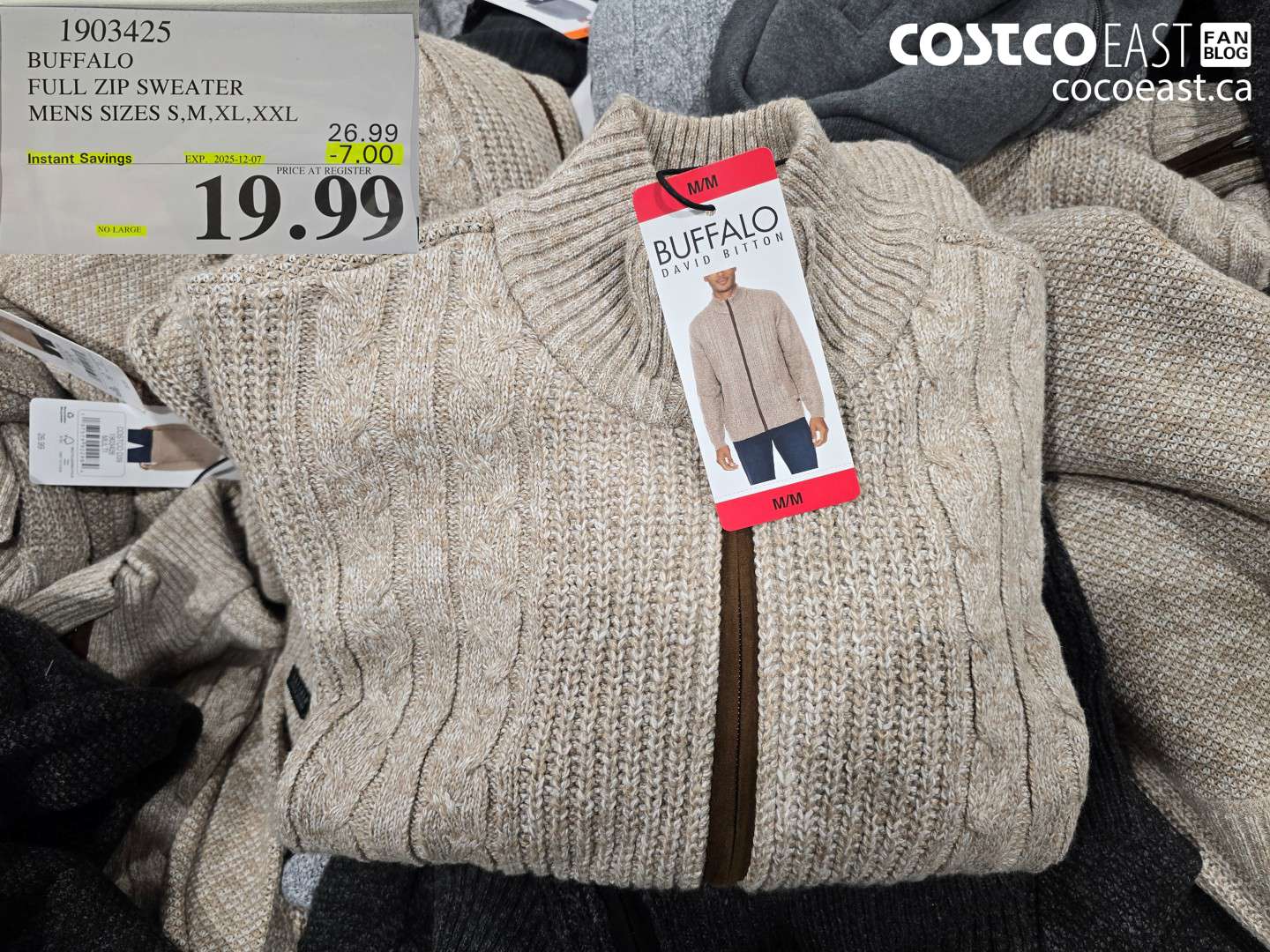 1903425 BUFFALO FULL ZIP SWEATER +MENS SIZES S-XXL ($7.00 INSTANT SAVINGS EXPIRES ON 2025-12-07) $19.99