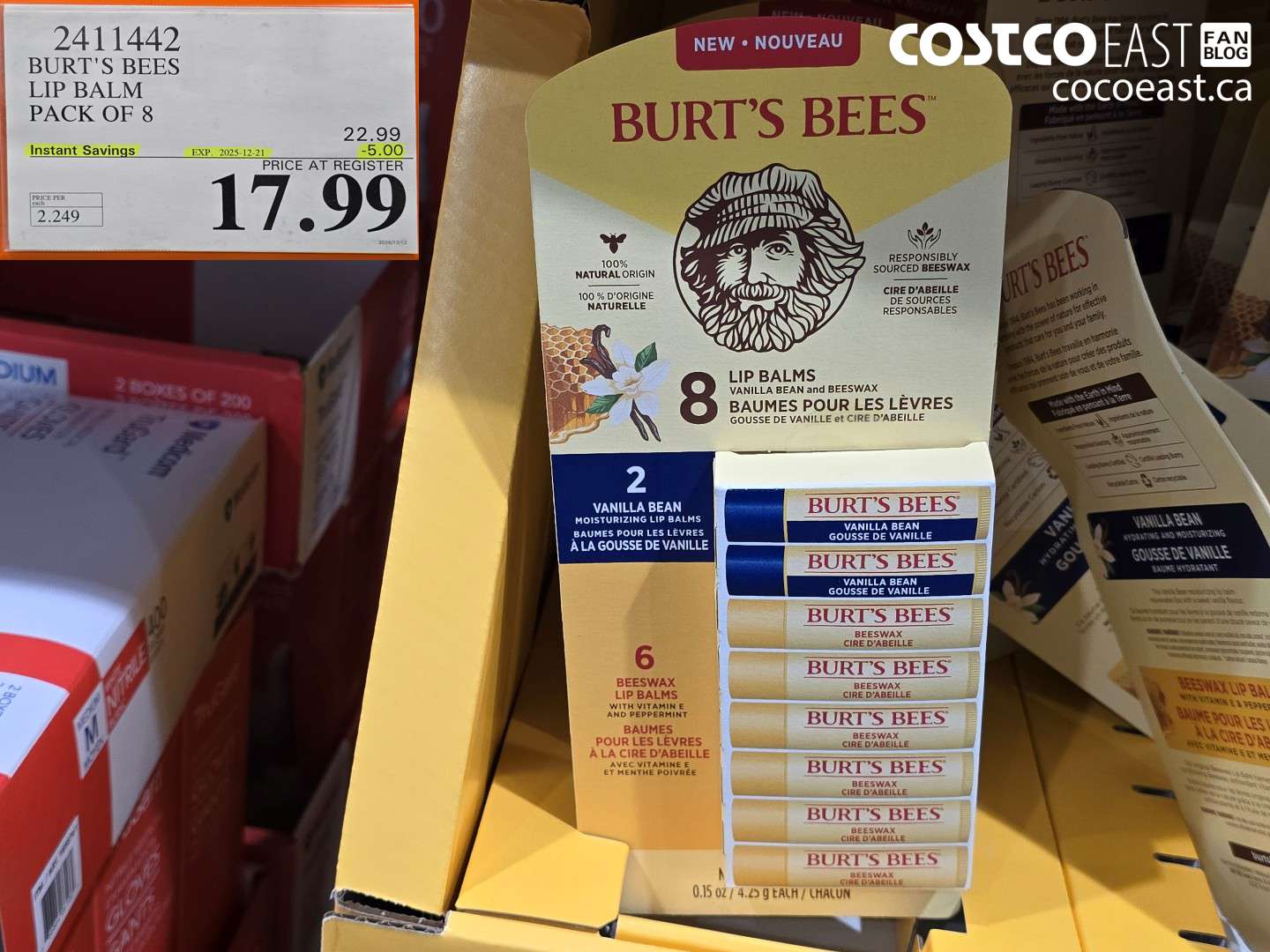 2411442 BURT'S BEES LIP BALM PACK OF 8 ($5.00 INSTANT SAVINGS EXPIRES ON 2025-12-21) $17.99