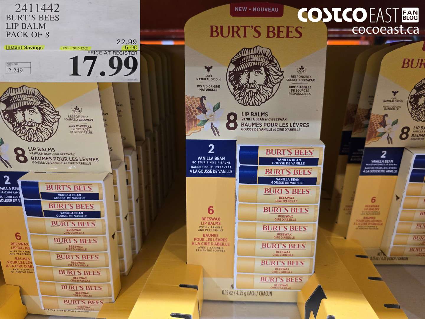 2411442 BURT'S BEES LIP BALM PACK OF 8 ($5.00 INSTANT SAVINGS EXPIRES ON 2025-12-21) $17.99