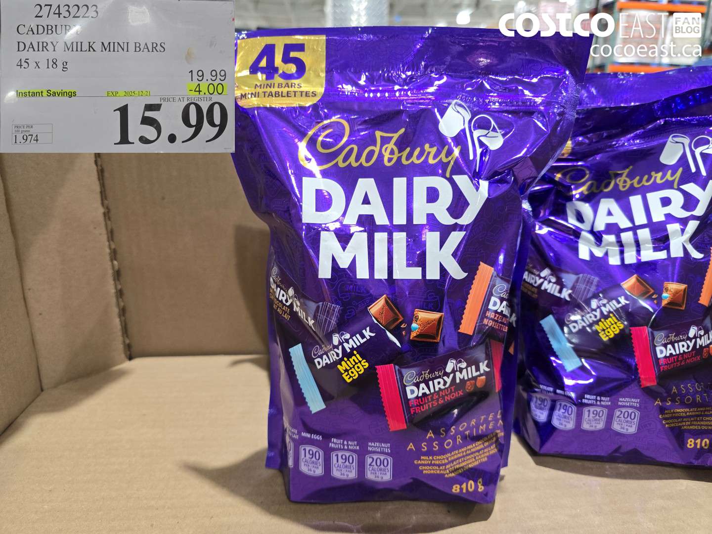 2743223 CADBURY DAIRY MILK MINI BARS 45 x 18G ($4.00 INSTANT SAVINGS EXPIRES ON 2025-12-21) $15.99