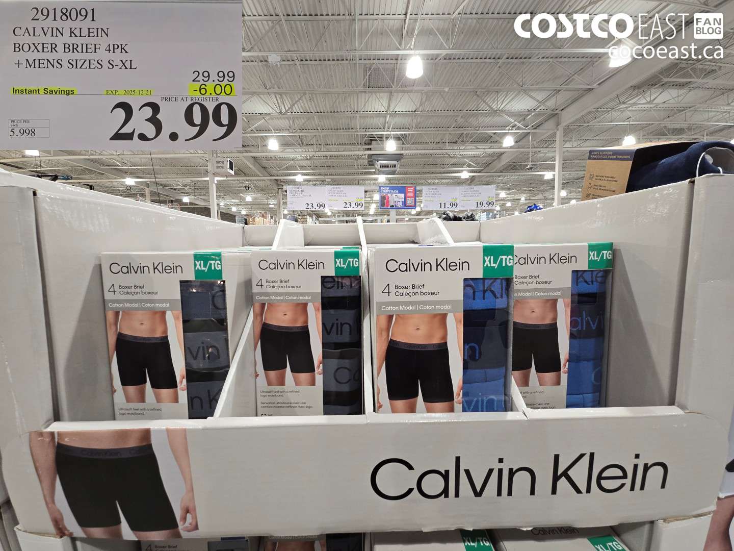 2918091 CALVIN KLEIN BOXER BRIEF 4PK + MENS SIZES S-XL ($6.00 INSTANT SAVINGS EXPIRES ON 2025-12-21) $23.99