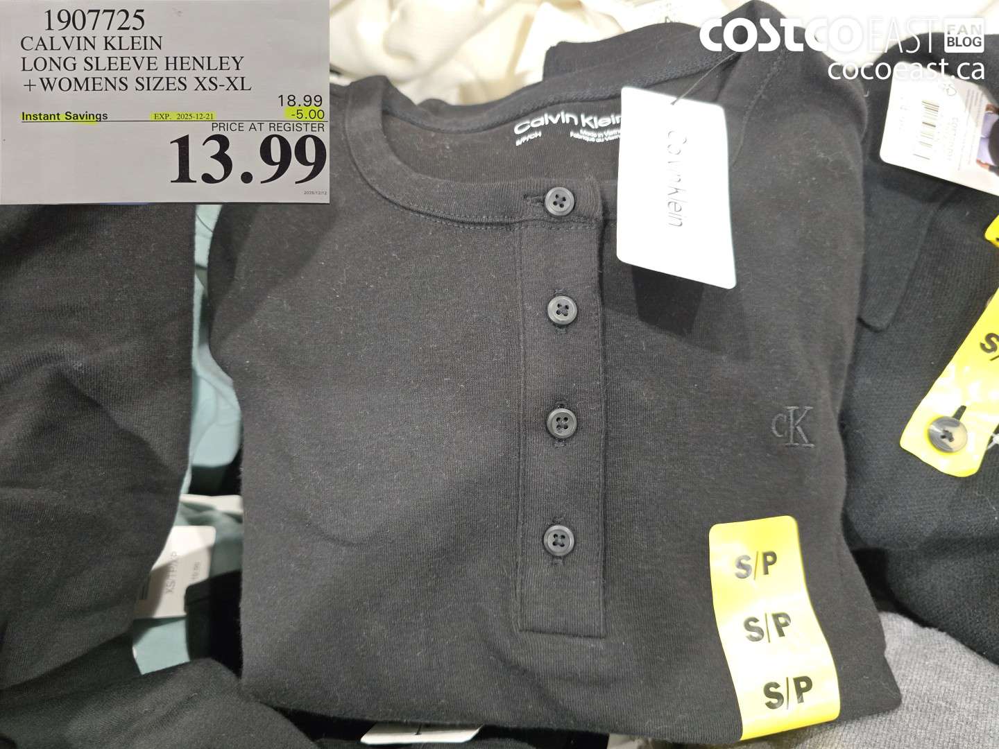 1907725 CALVIN KLEIN LONG SLEEVE HENLEY +WOMENS SIZES XS-XL ($5.00 INSTANT SAVINGS EXPIRES ON 2025-12-21) $13.99