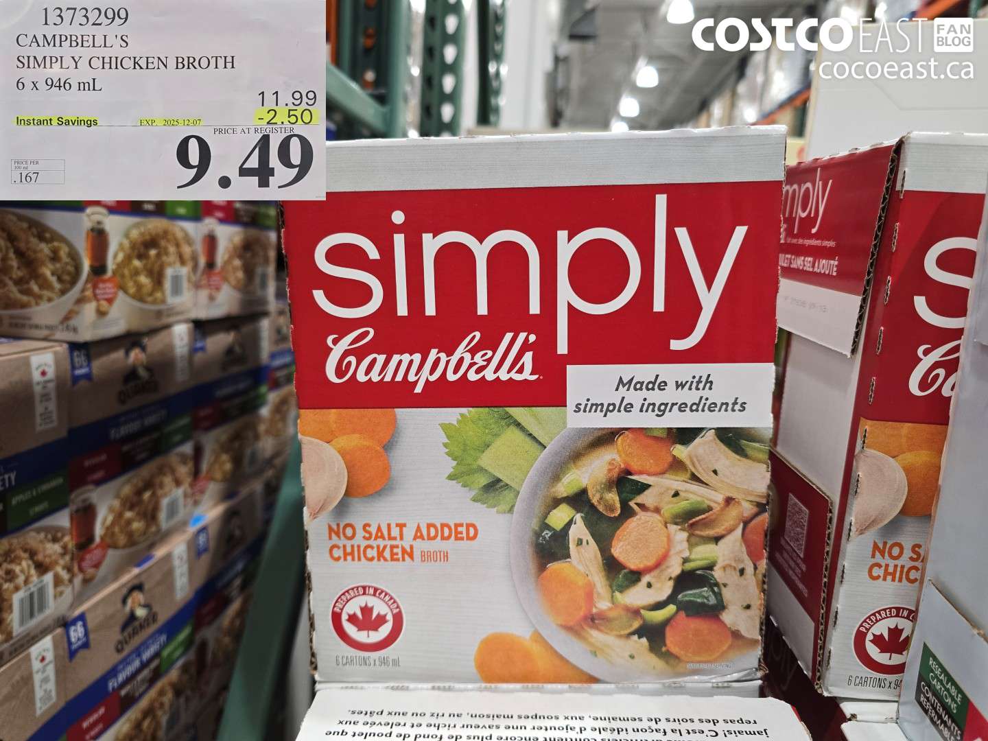 1373299 CAMPBELL'S SIMPLY CHICKEN BROTH 6 x 946 mL ($2.50 INSTANT SAVINGS EXPIRES ON 2025-12-07) $9.49