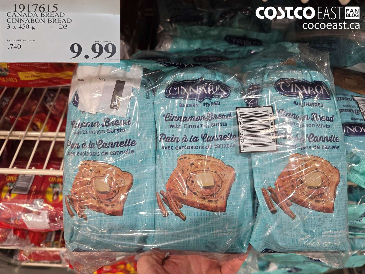 1917615 CANADA BREAD CINNABON BREAD 3 x 450 g D3 $9.99