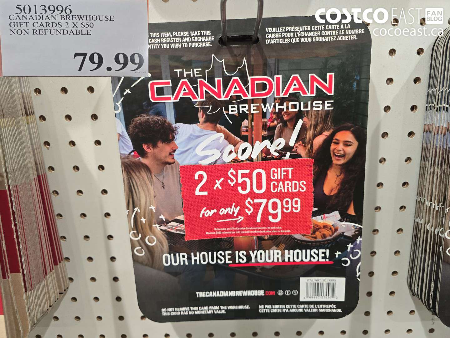 5013996 CANADIAN BREWHOUSE GIFT CARDS 2 X $50 NON-REFUNDABLE $79.99