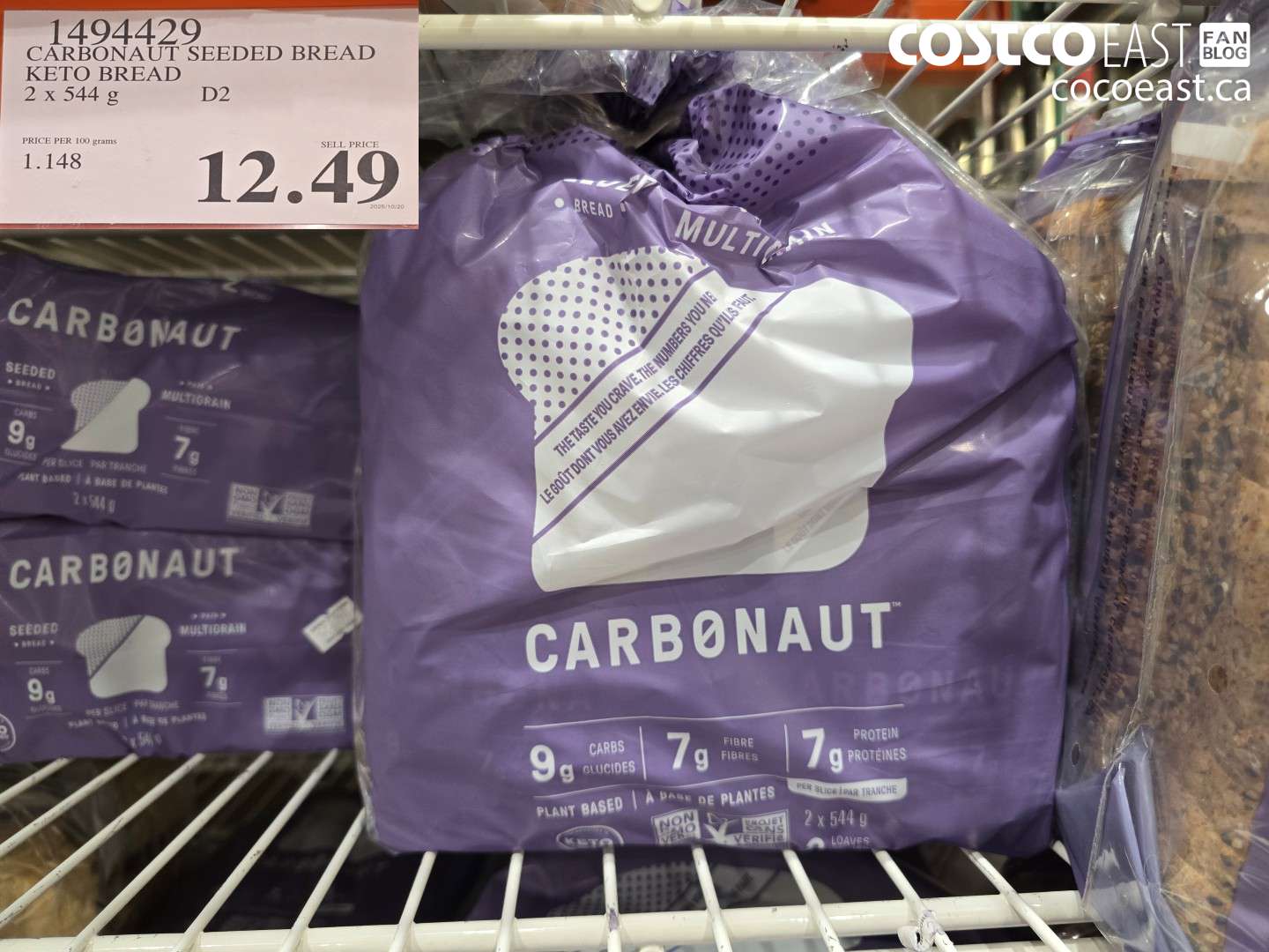 1494429 CARBONAUT SEEDED BREAD KETO BREAD 2 x 544G $12.49