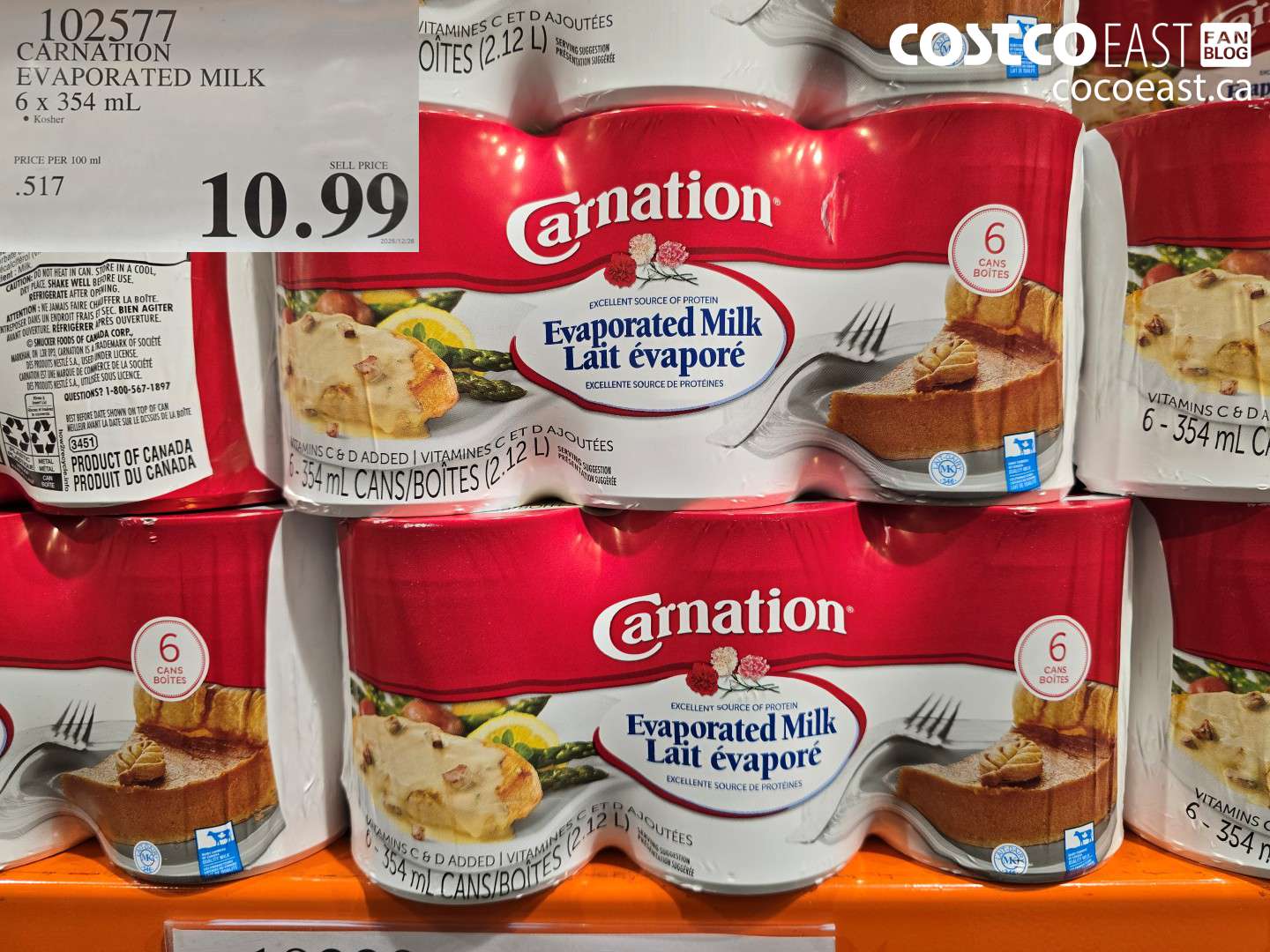 102577 CARNATION EVAPORATED MILK 6 x 354 mL $10.99