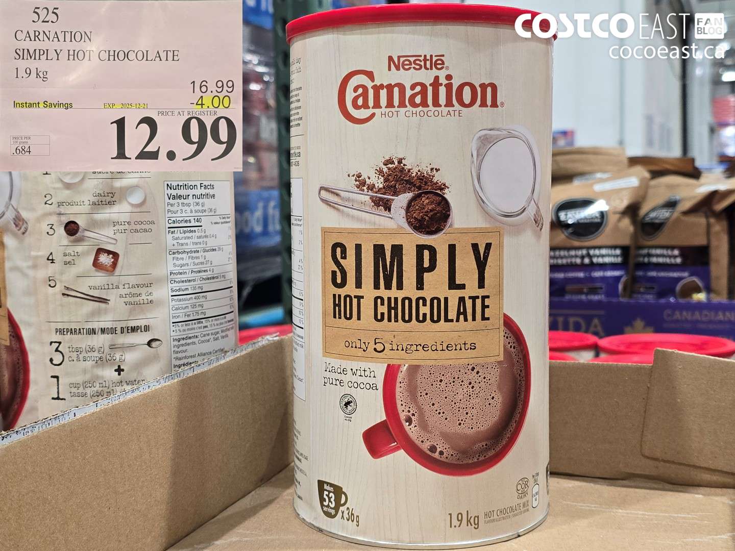 525 CARNATION SIMPLY HOT CHOCOLATE 1.9 KG ($4.00 INSTANT SAVINGS EXPIRES ON 2025-12-21) $12.99