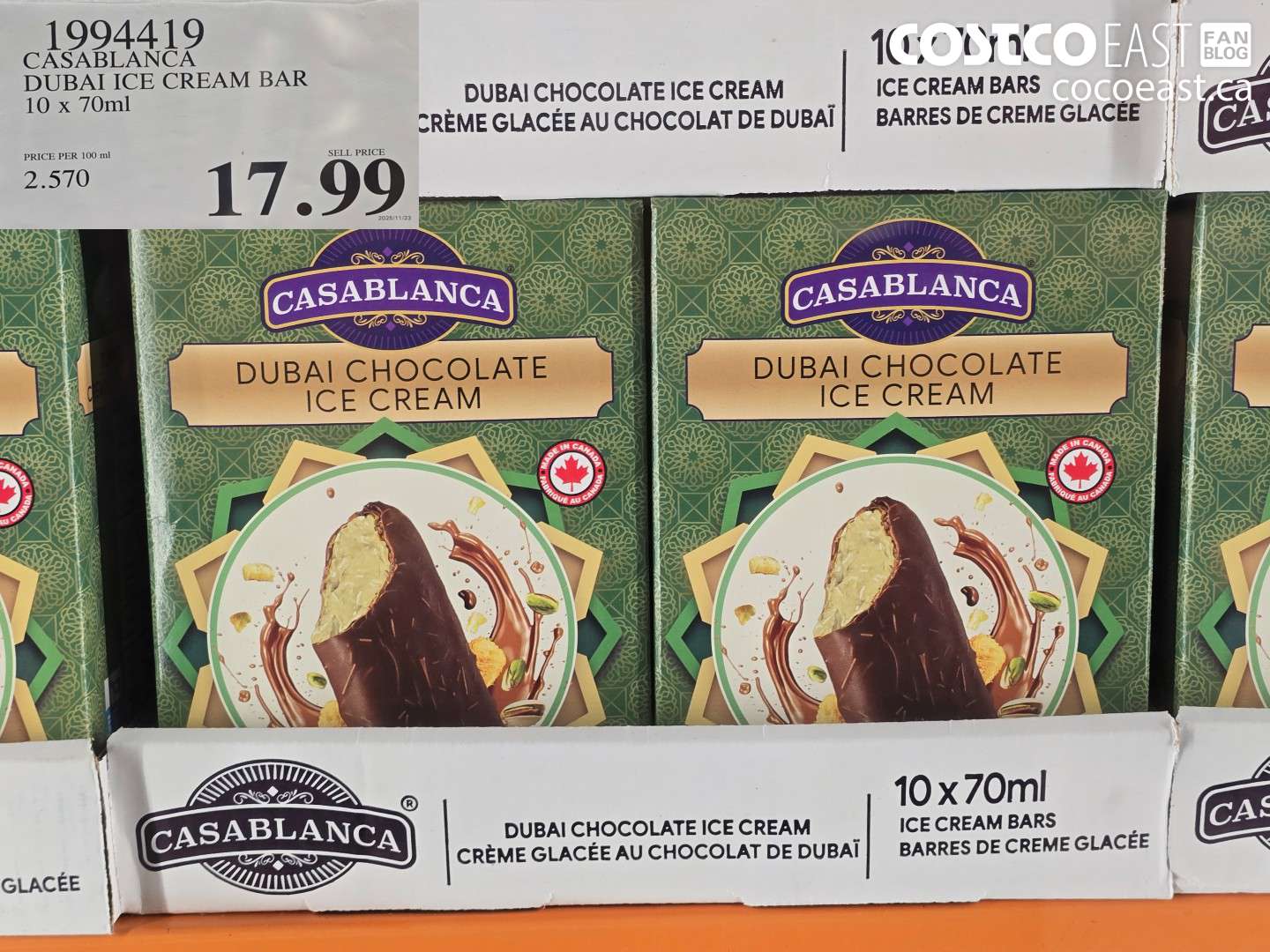1994419 CASABLANCA DUBAI ICE CREAM BAR 10 x 70 ML $17.99