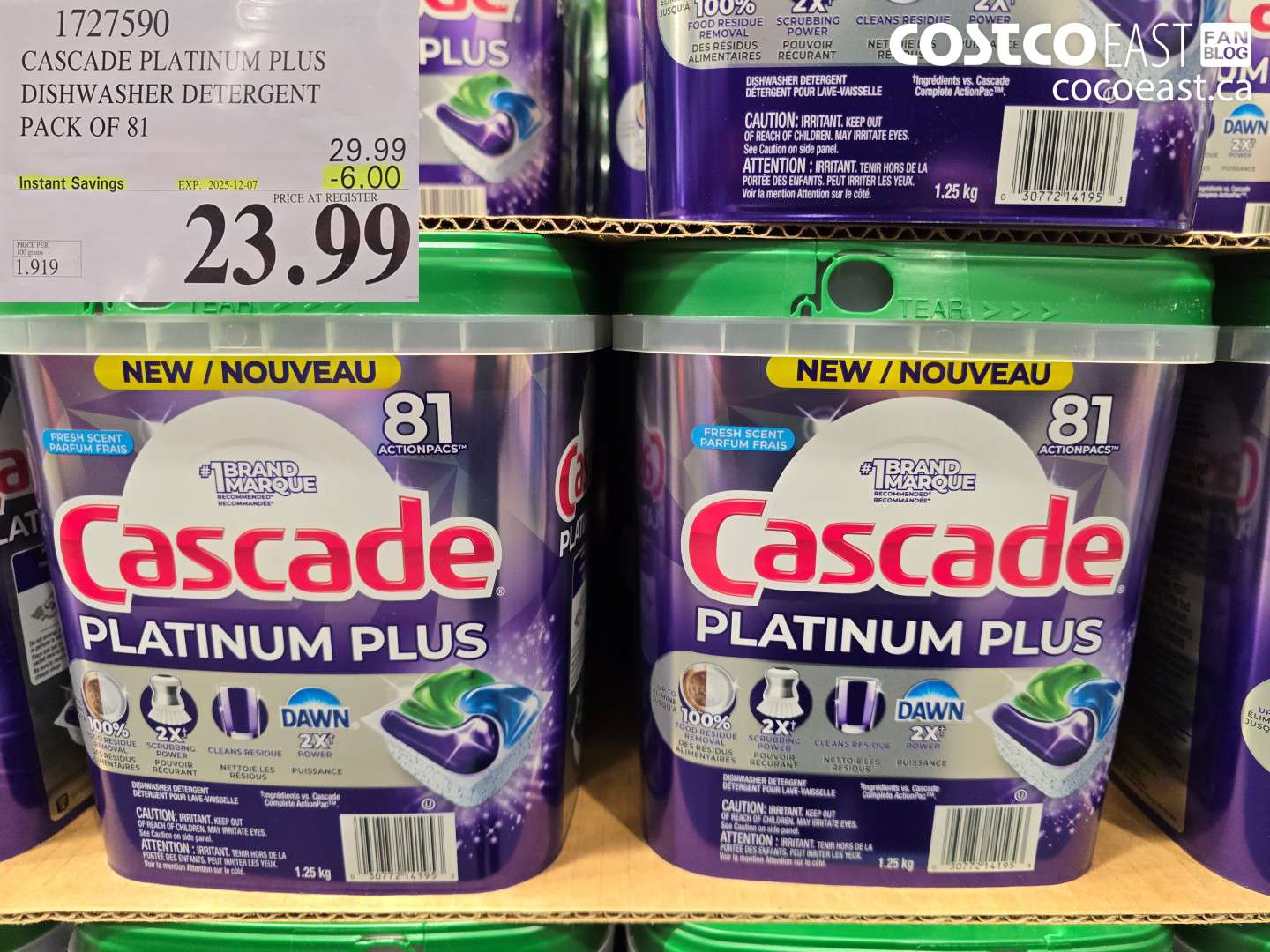 1727590 CASCADE PLATINUM PLUS DISHWASHER DETERGENT PACK OF 81 ($6.00 INSTANT SAVINGS EXPIRES ON 2025-12-07) $23.99