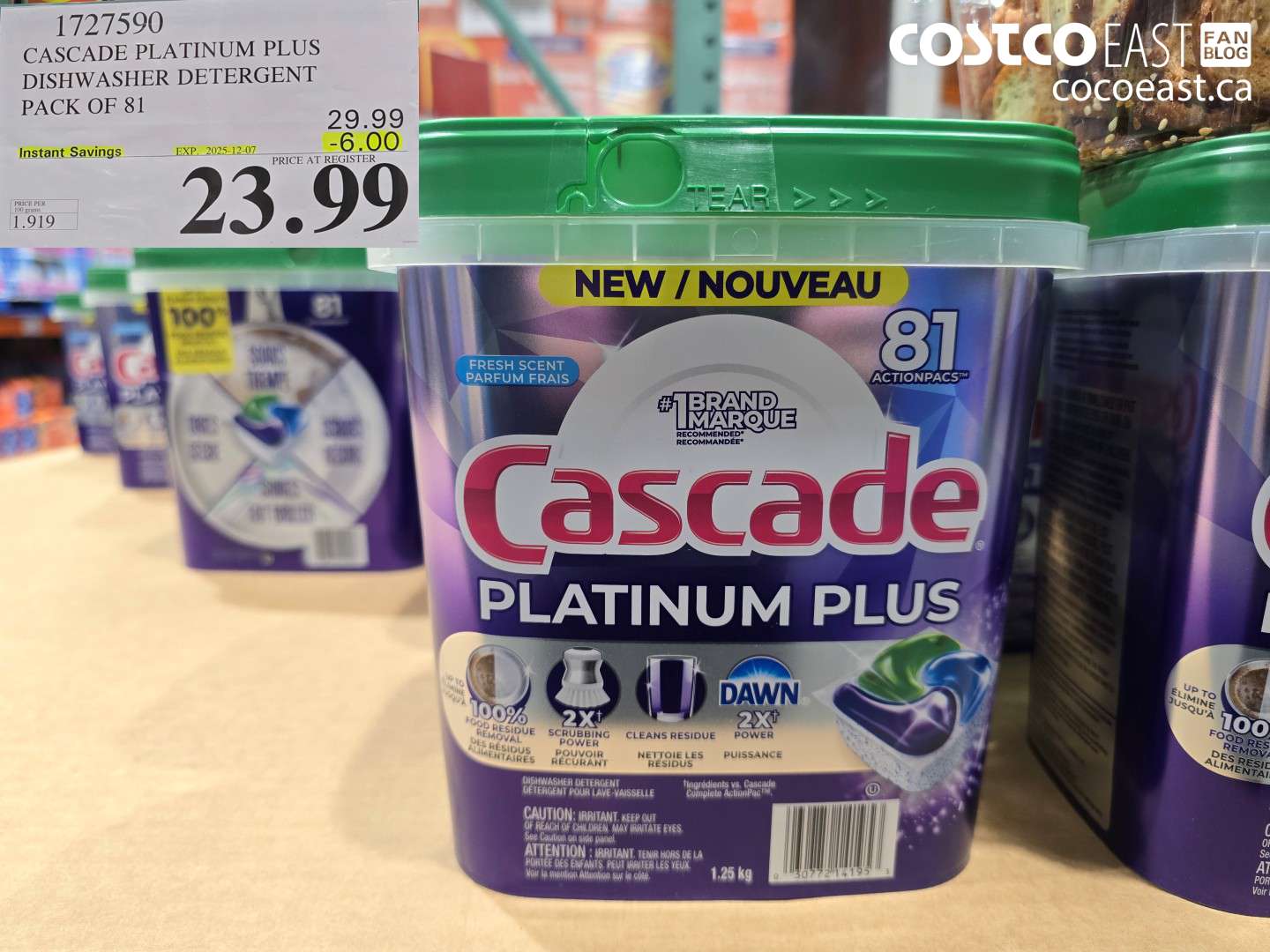 1727590 CASCADE PLATINUM PLUS DISHWASHER DETERGENT PACK OF 81 ($6.00 INSTANT SAVINGS EXPIRES ON 2025-12-07) $23.99