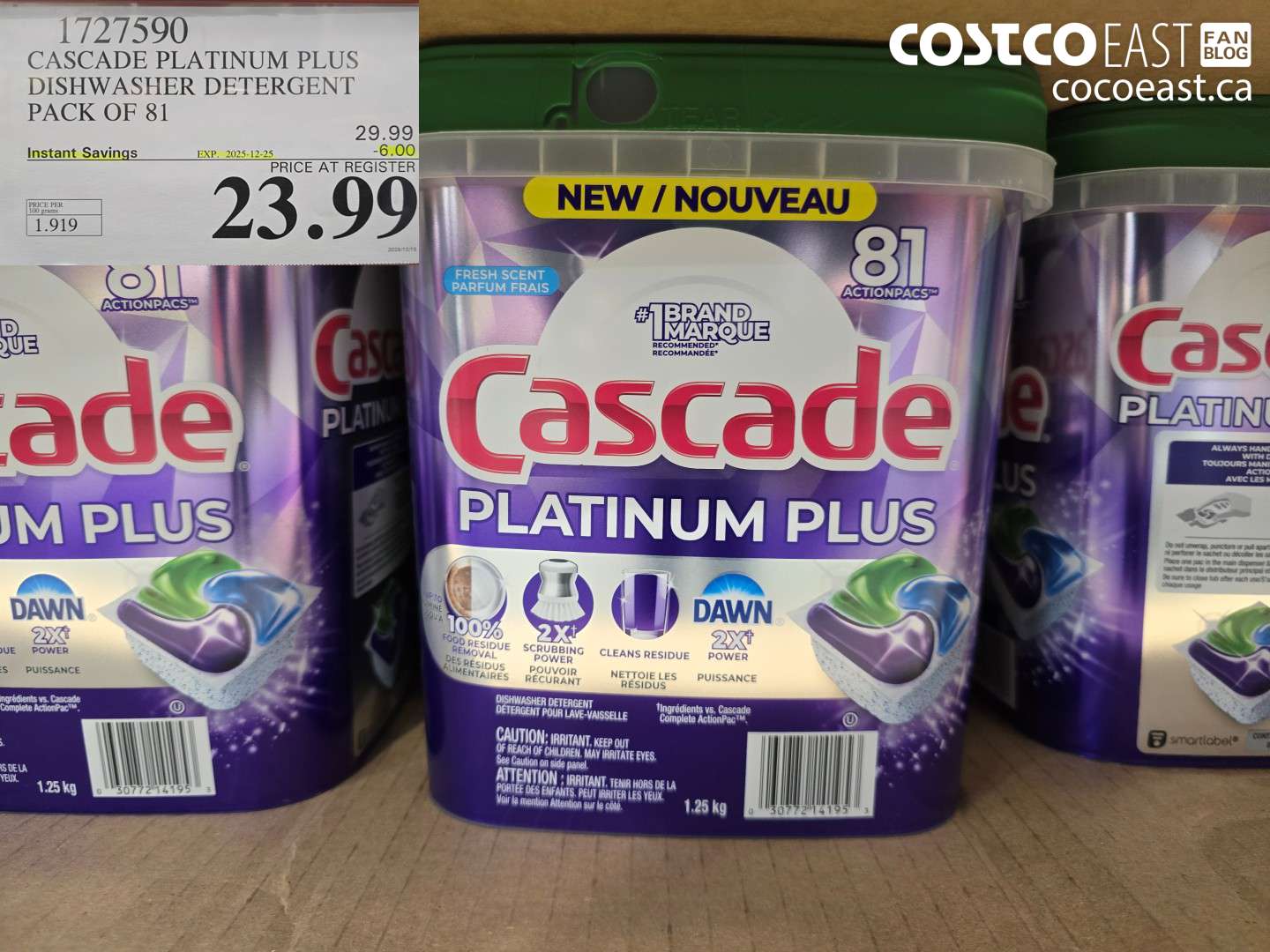 1727590 CASCADE PLATINUM PLUS DISHWASHER DETERGENT PACK OF 81 ($6.00 INSTANT SAVINGS EXPIRES ON 2025-12-25) $23.99