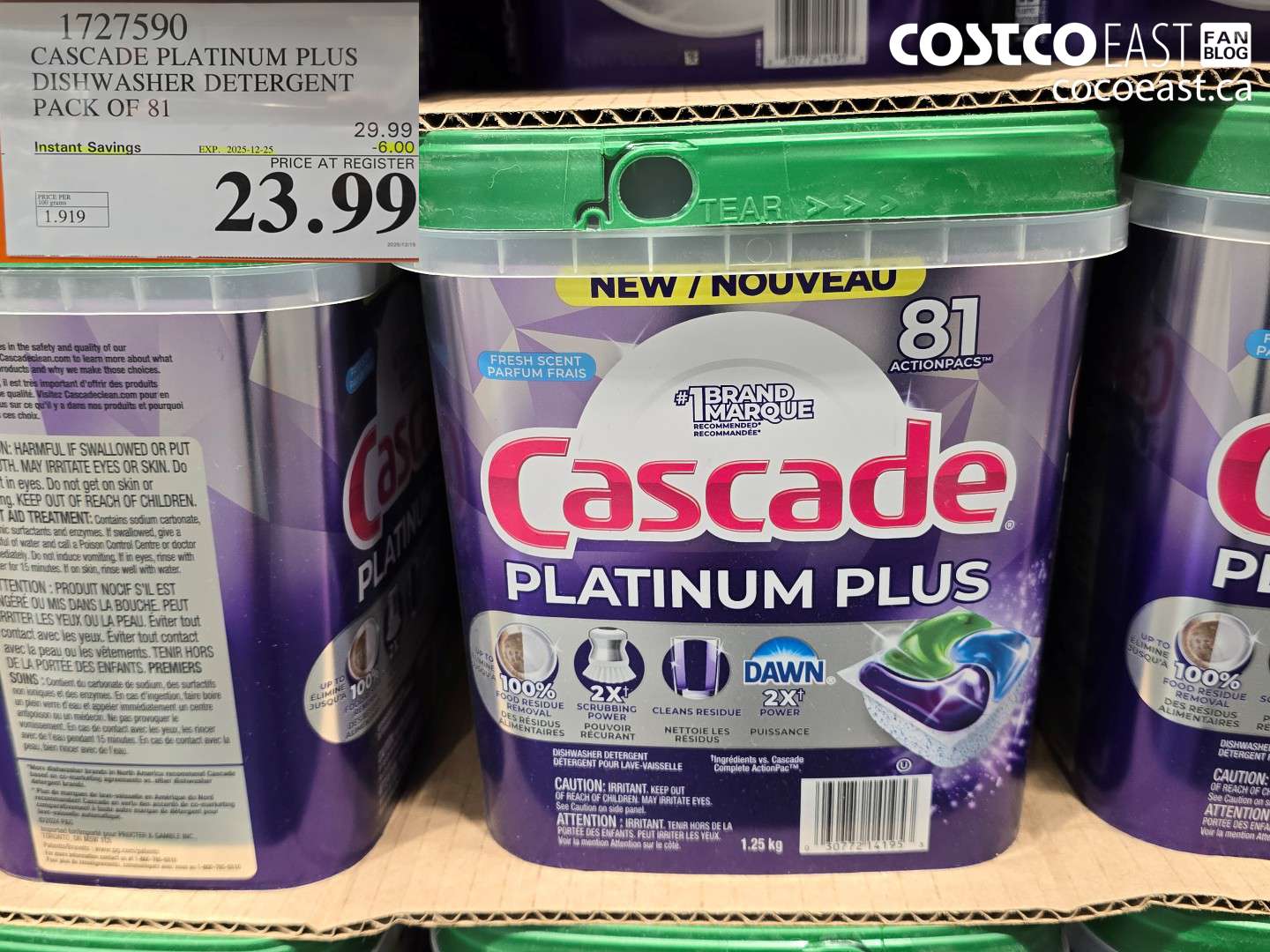 1727590 CASCADE PLATINUM PLUS DISHWASHER DETERGENT PACK OF 81 ($6.00 INSTANT SAVINGS EXPIRES ON 2025-12-25) $23.99