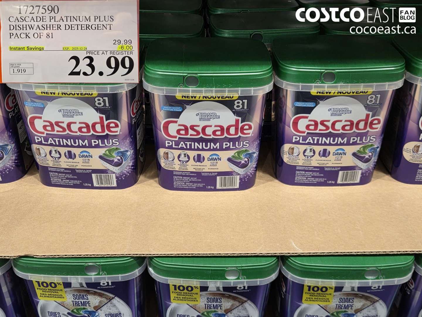 1727590 CASCADE PLATINUM PLUS DISHWASHER DETERGENT PACK OF 81 ($6.00 INSTANT SAVINGS EXPIRES ON 2025-12-28) $23.99