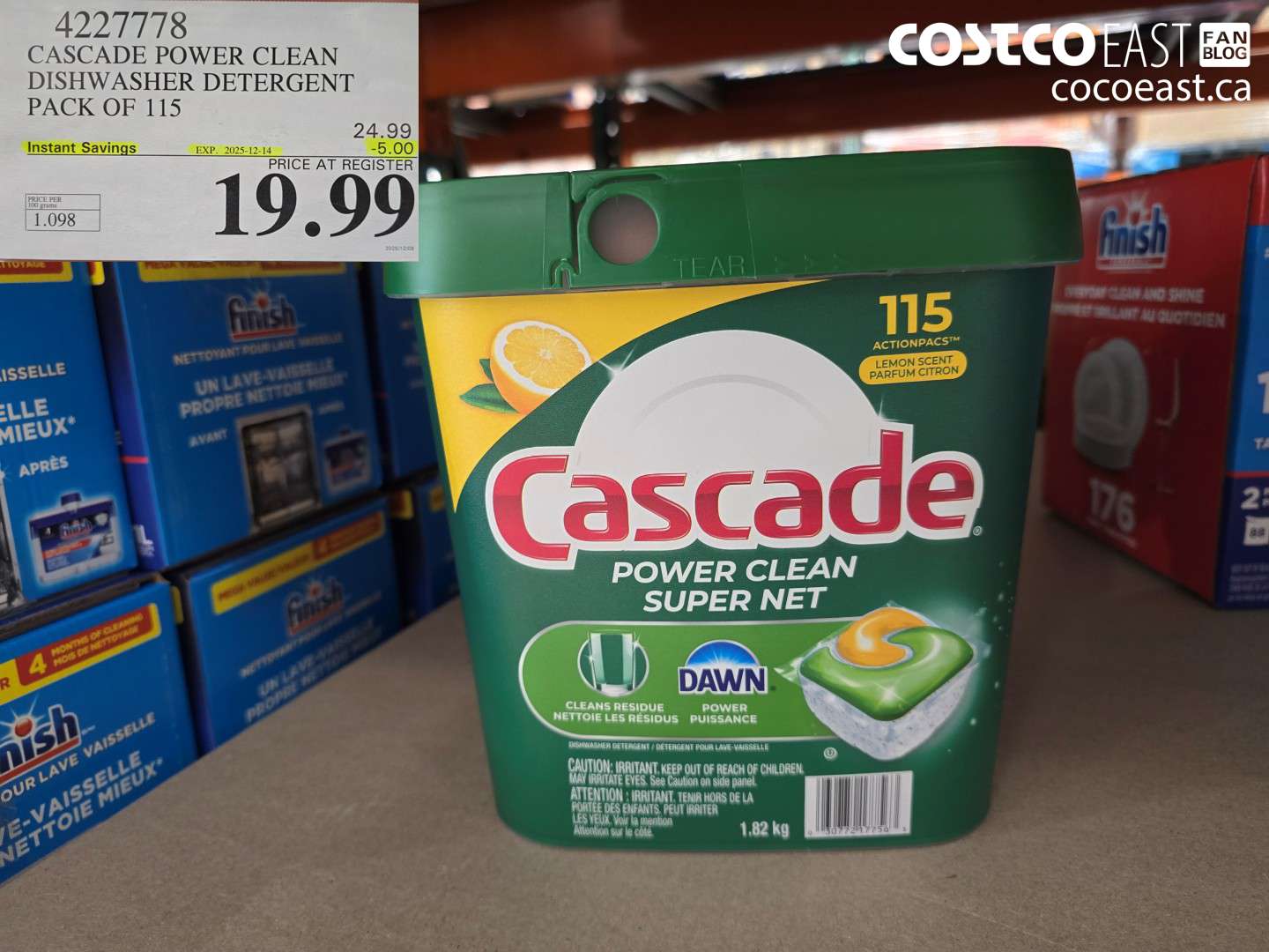4227778 CASCADE POWER CLEAN DISHWASHER DETERGENT PACK OF 115 ($5.00 INSTANT SAVINGS EXPIRES ON 2025-12-14) $19.99