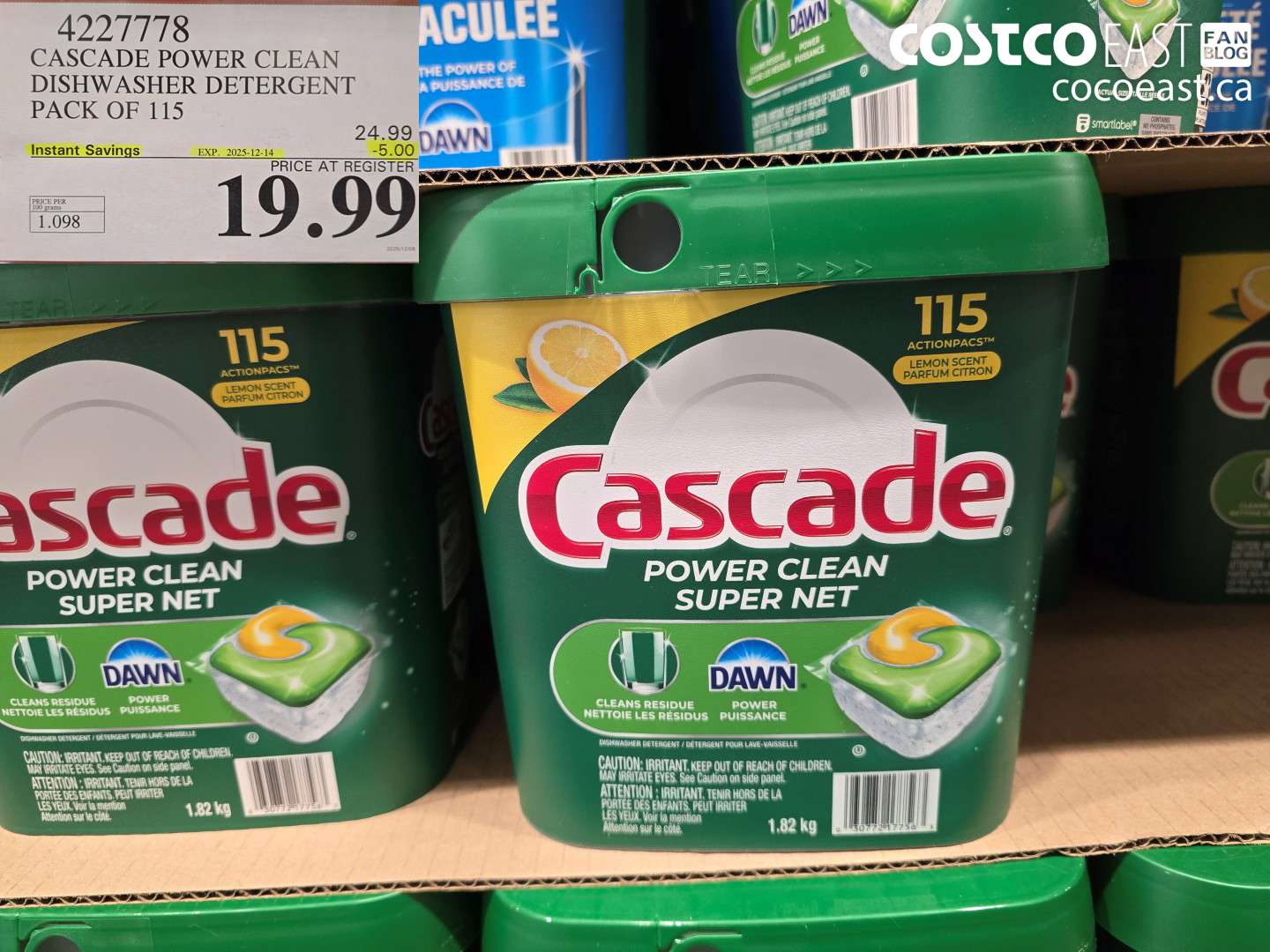 4227778 CASCADE POWER CLEAN DISHWASHER DETERGENT PACK OF 115 ($5.00 INSTANT SAVINGS EXPIRES ON 2025-12-14) $19.99