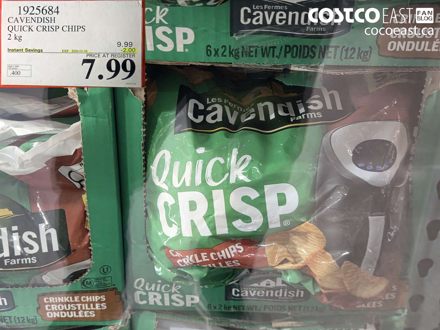 1925684 CAVENDISH QUICK CRISP CHIPS 2 kg ($2.00 INSTANT SAVINGS EXPIRES ON 2026-01-04) $7.99