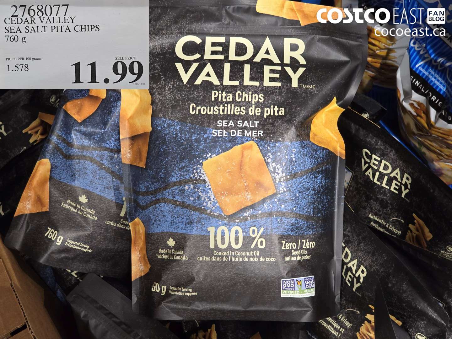 2768077 CEDAR VALLEY SEA SALT PITA CHIPS 760 G $11.99