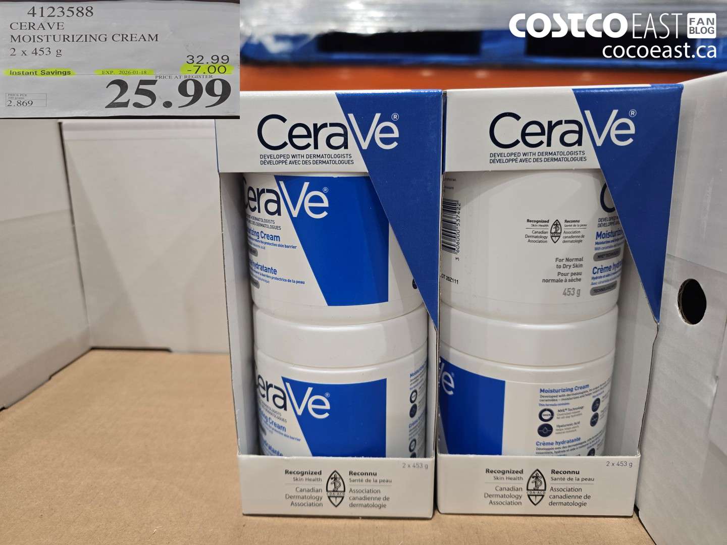 4123588 CERAVE MOISTURIZING CREAM 2 x 453g ($7.00 INSTANT SAVINGS EXPIRES ON 2025-01-18) $25.99