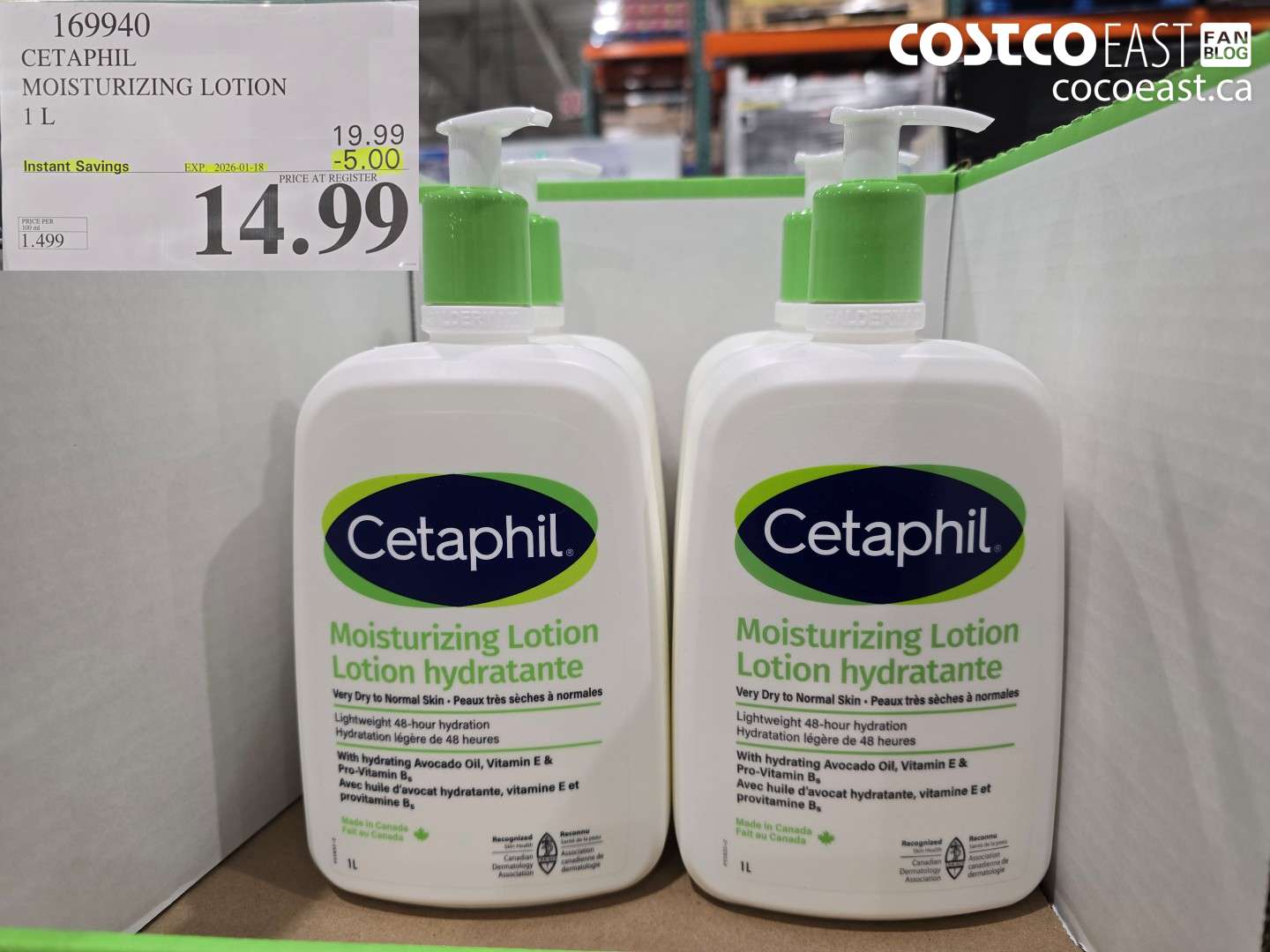 169940 CETAPHIL MOISTURIZING LOTION 1 L ($5.00 INSTANT SAVINGS EXPIRES ON 2026-01-18) $14.99
