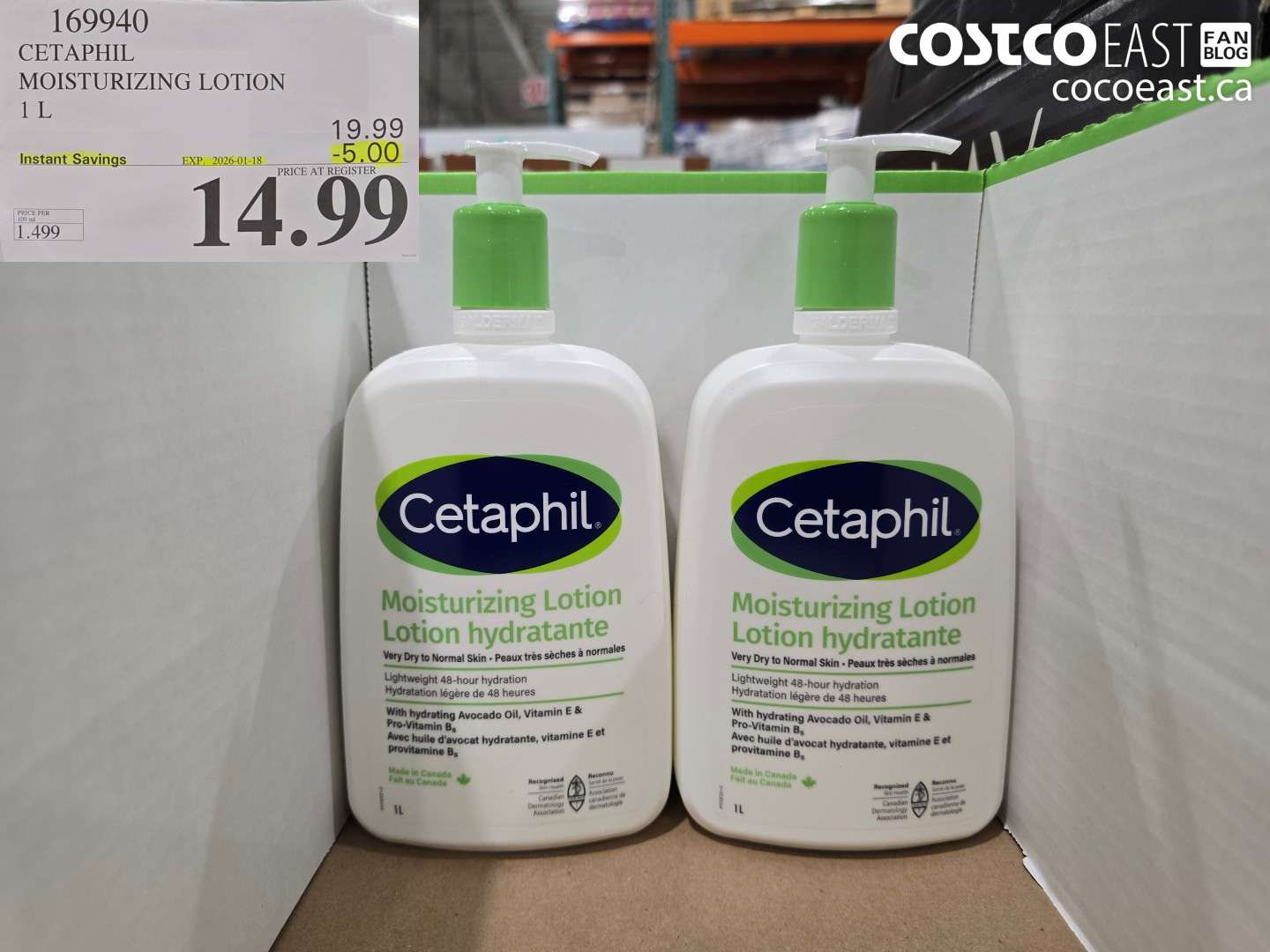 169940 CETAPHIL MOISTURIZING LOTION 1 L ($5.00 INSTANT SAVINGS EXPIRES ON 2026-01-18) $14.99