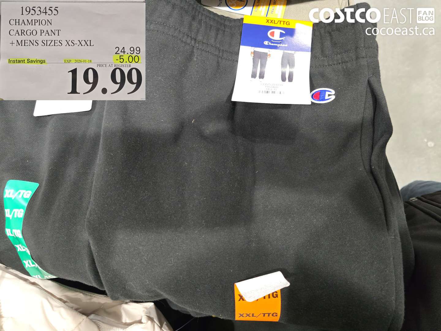 1953455 CHAMPION CARGO PANT +MENS SIZES XS-XXL ($5.00 INSTANT SAVINGS EXPIRES ON 2026-01-18) $19.99