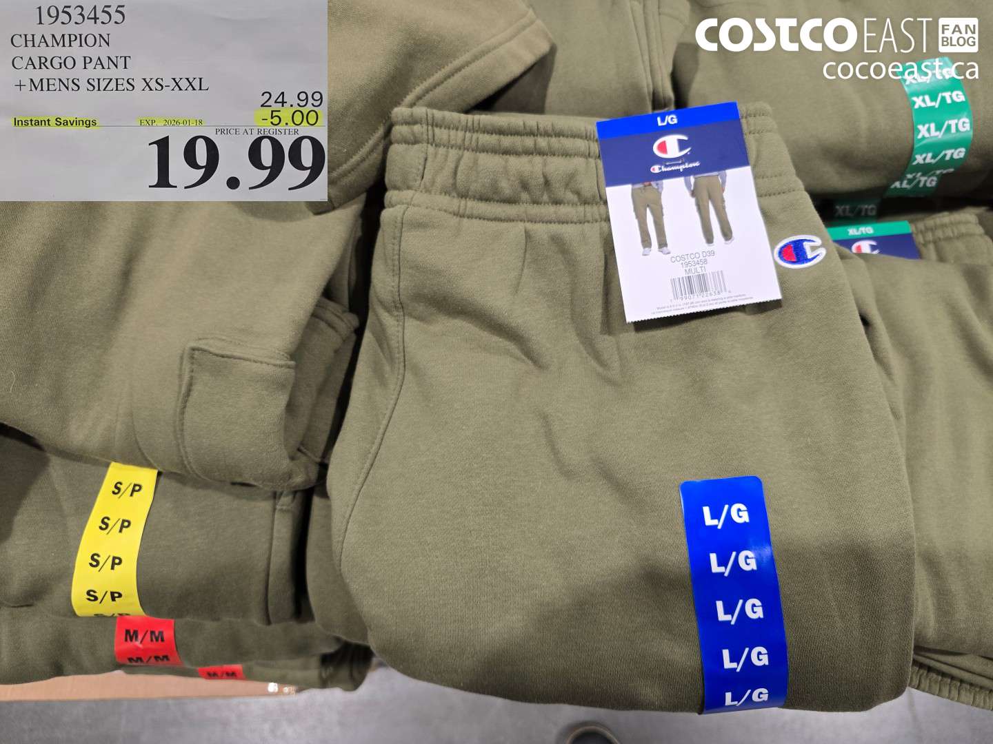 1953455 CHAMPION CARGO PANT +MENS SIZES XS-XXL ($5.00 INSTANT SAVINGS EXPIRES ON 2026-01-18) $19.99